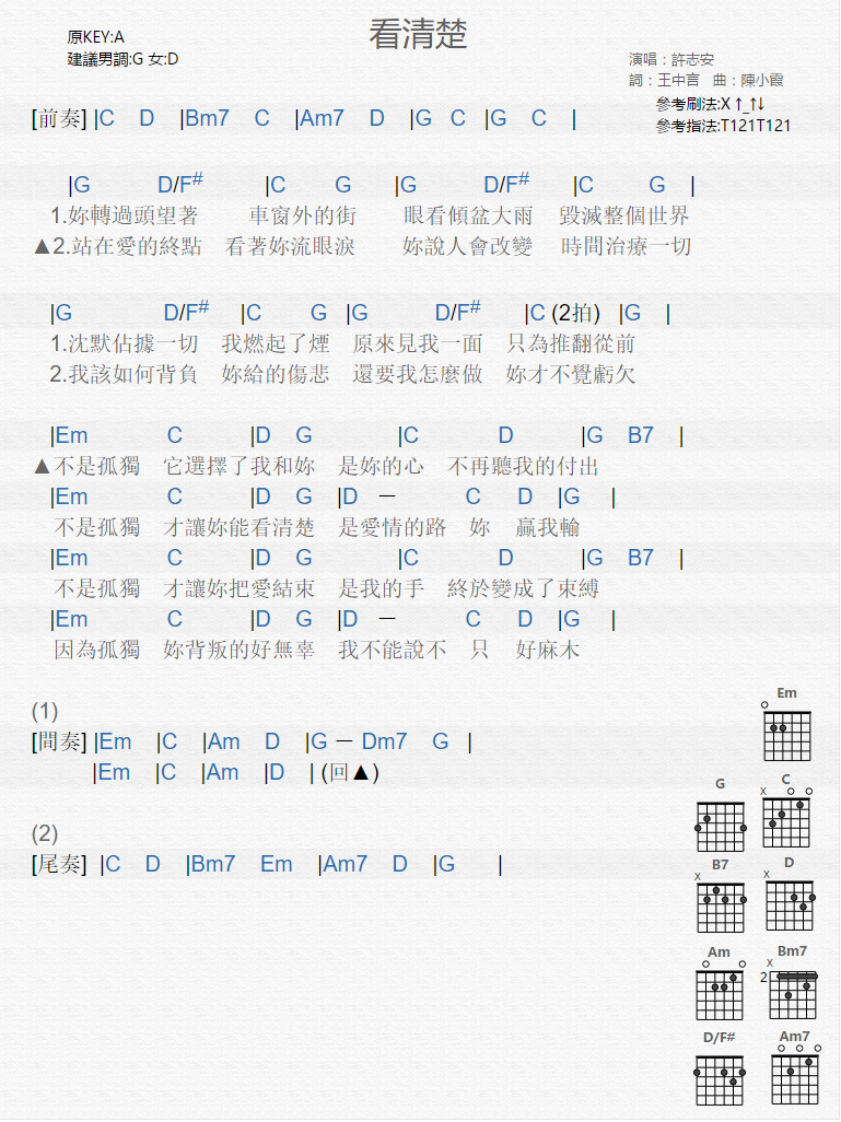 看清楚_吉他谱_许志安