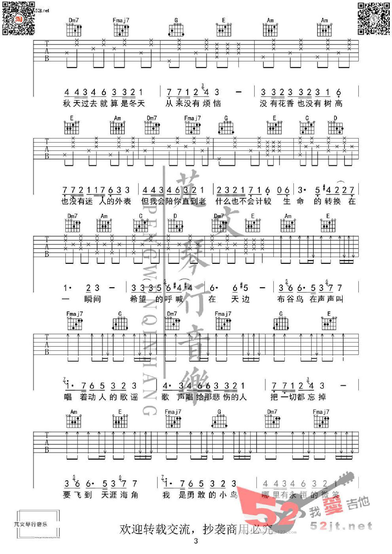 布谷鸟吉他谱_安子与九妹_C调和弦弹唱谱_芃文琴行_图谱3