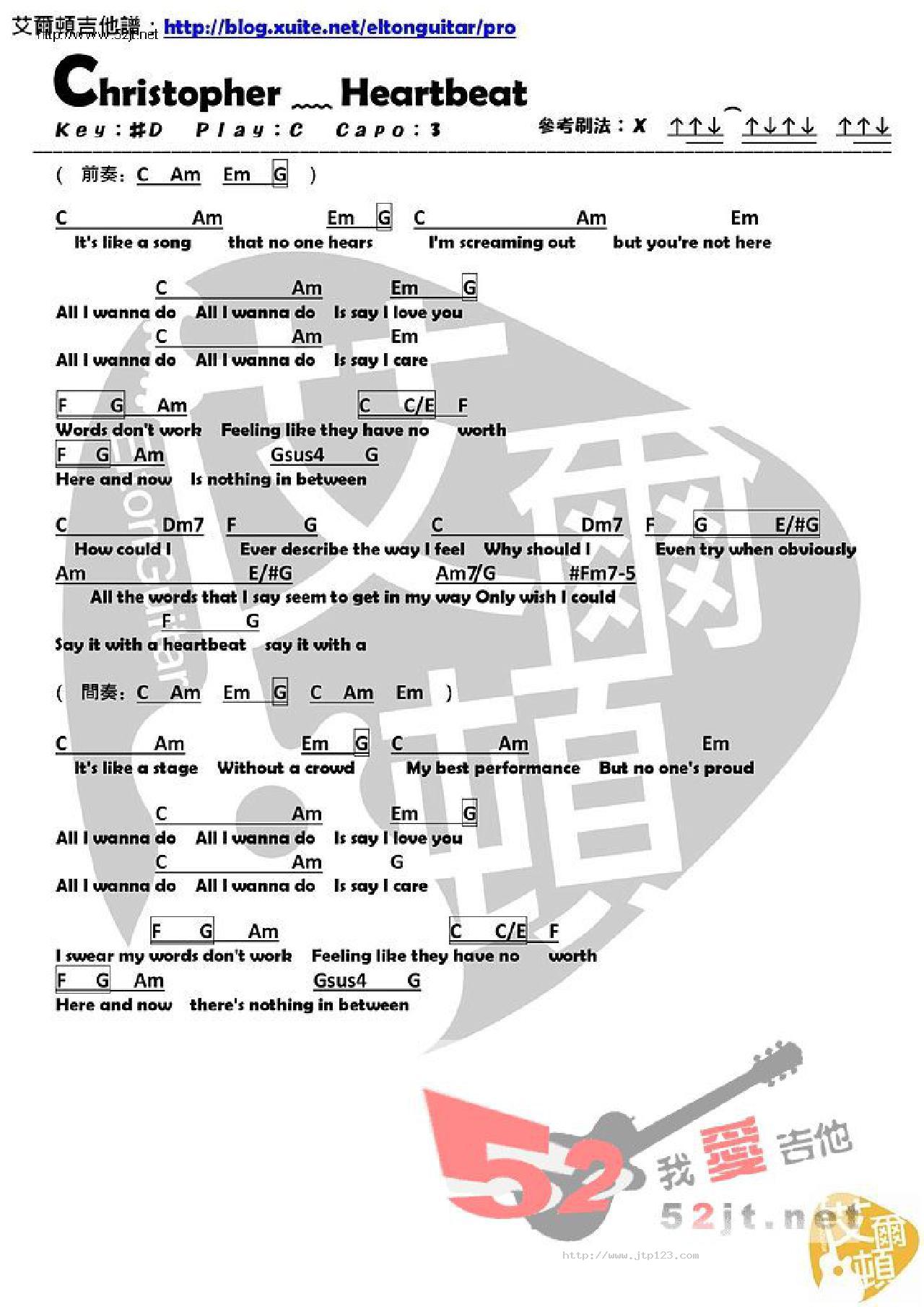 Heartbeat吉他谱_Christopher_C调和弦弹唱谱_高清_图谱1