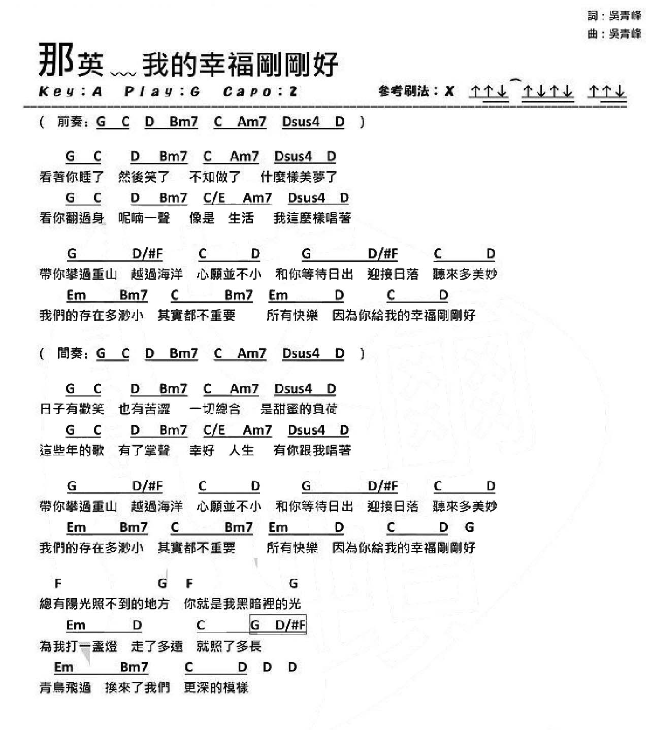 我的幸福刚刚好吉他谱_那英_G调和弦弹唱谱_和弦版_图谱1