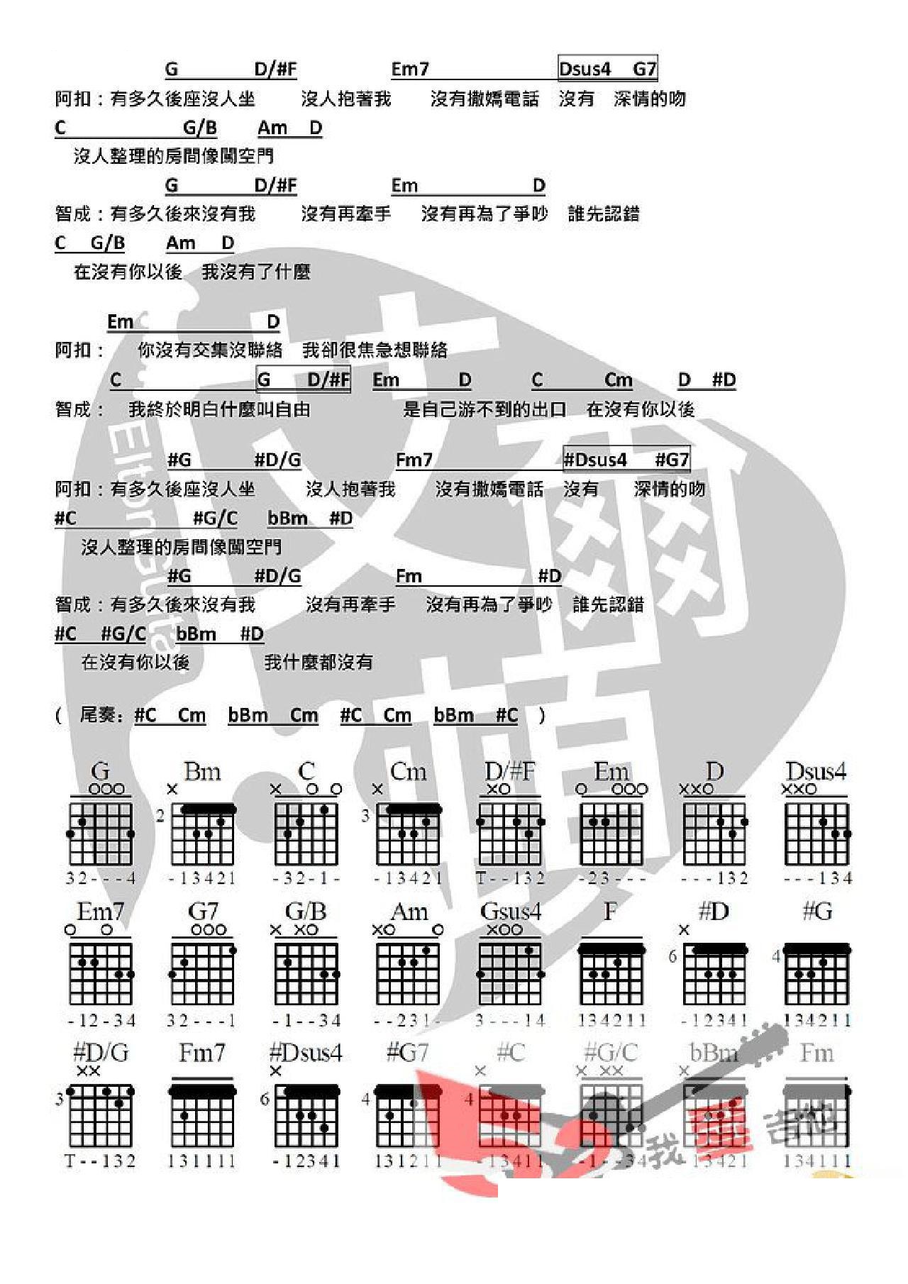 在没有你以后谢张智成吉他谱_谢和弦_G调和弦弹唱谱_图谱2