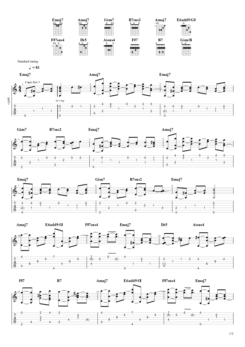 步履不停吉他指弹谱_原调_六线谱_Gontiti