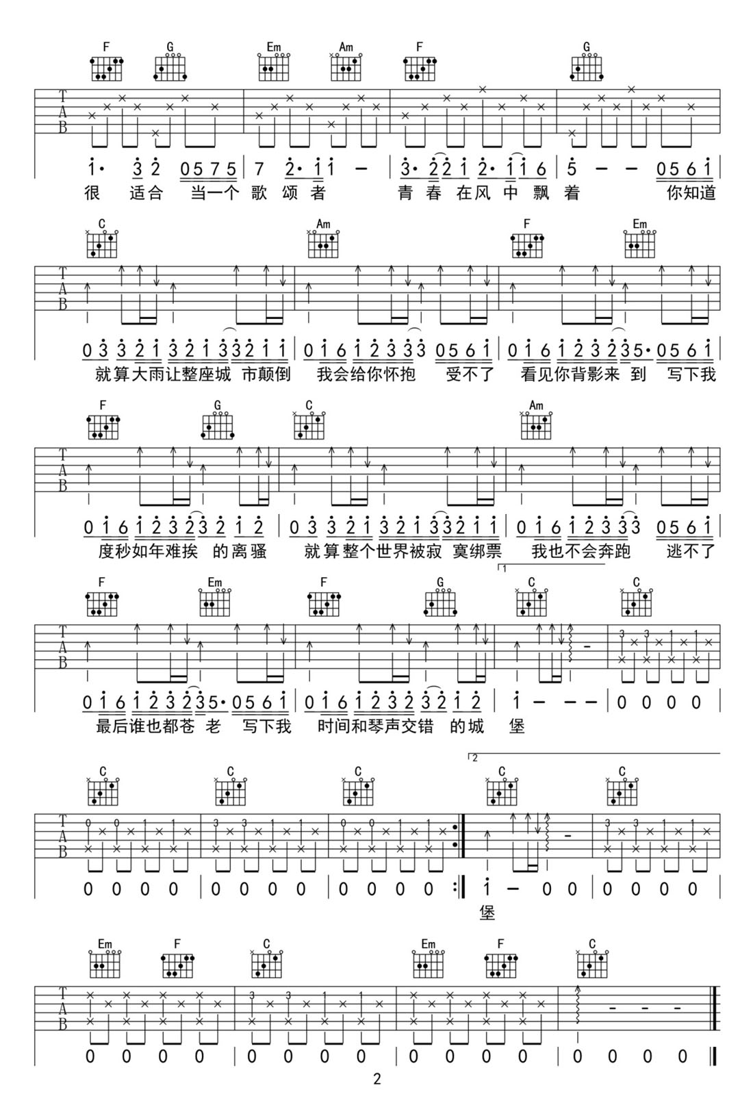 小情歌吉他谱_苏打绿_C调和弦弹唱谱_编配版_图谱2
