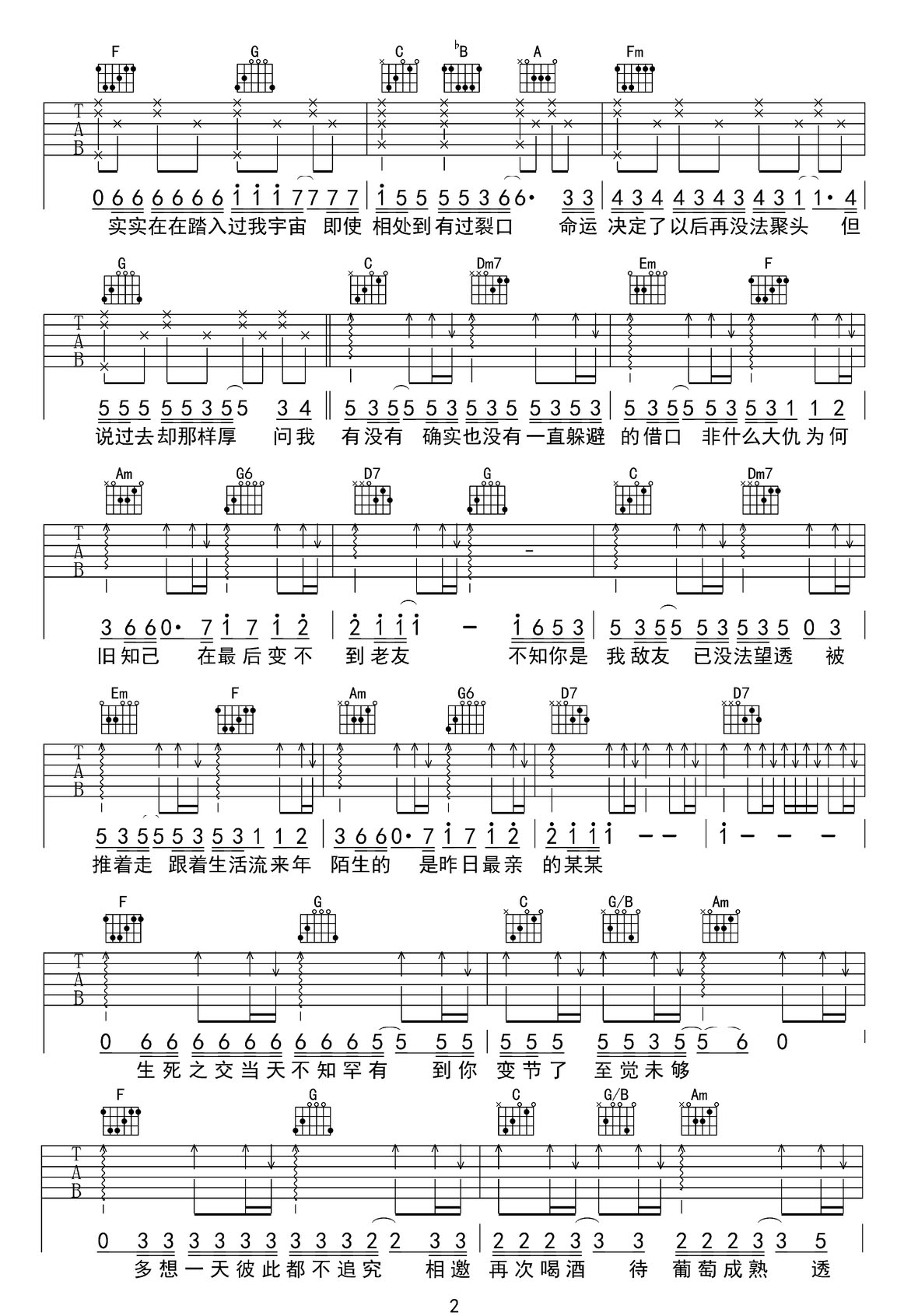 最佳损友吉他谱_陈奕迅_C调和弦弹唱谱_完美版_图谱2