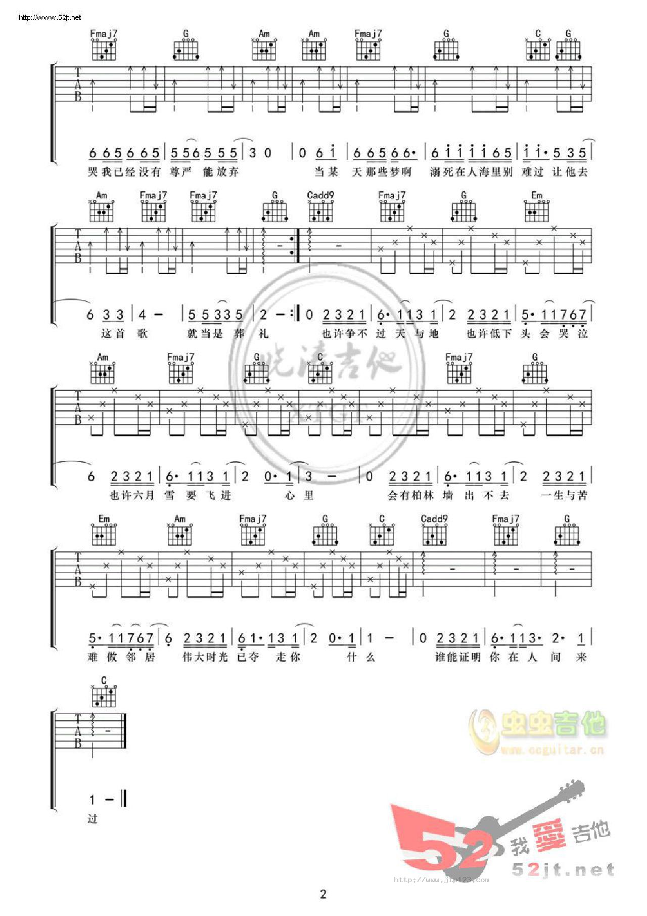 在人间吉他谱_王建房_C调和弦弹唱谱_简单版晓涛吉他_图谱2