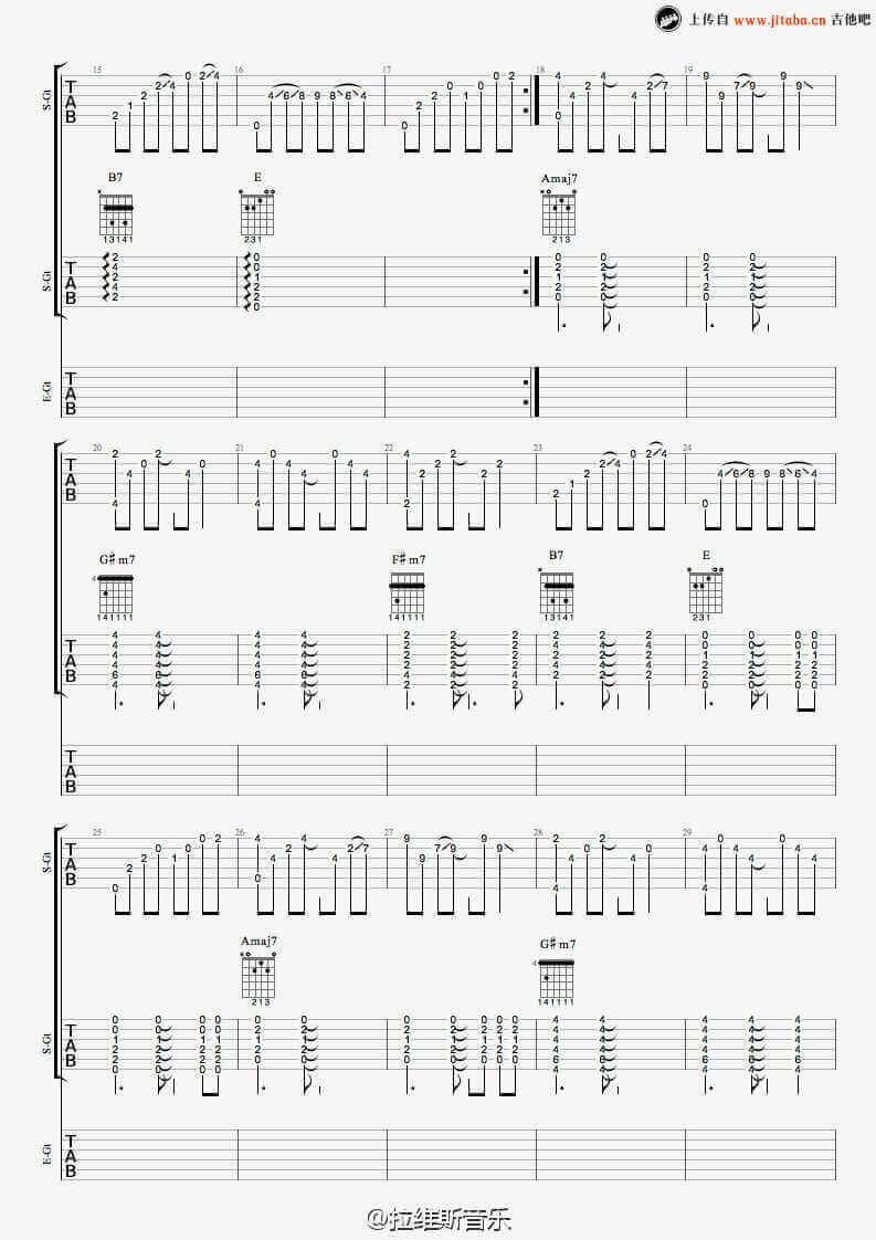 失之城吉他指弹谱_原调六线谱_吉他吧编配_尧十三