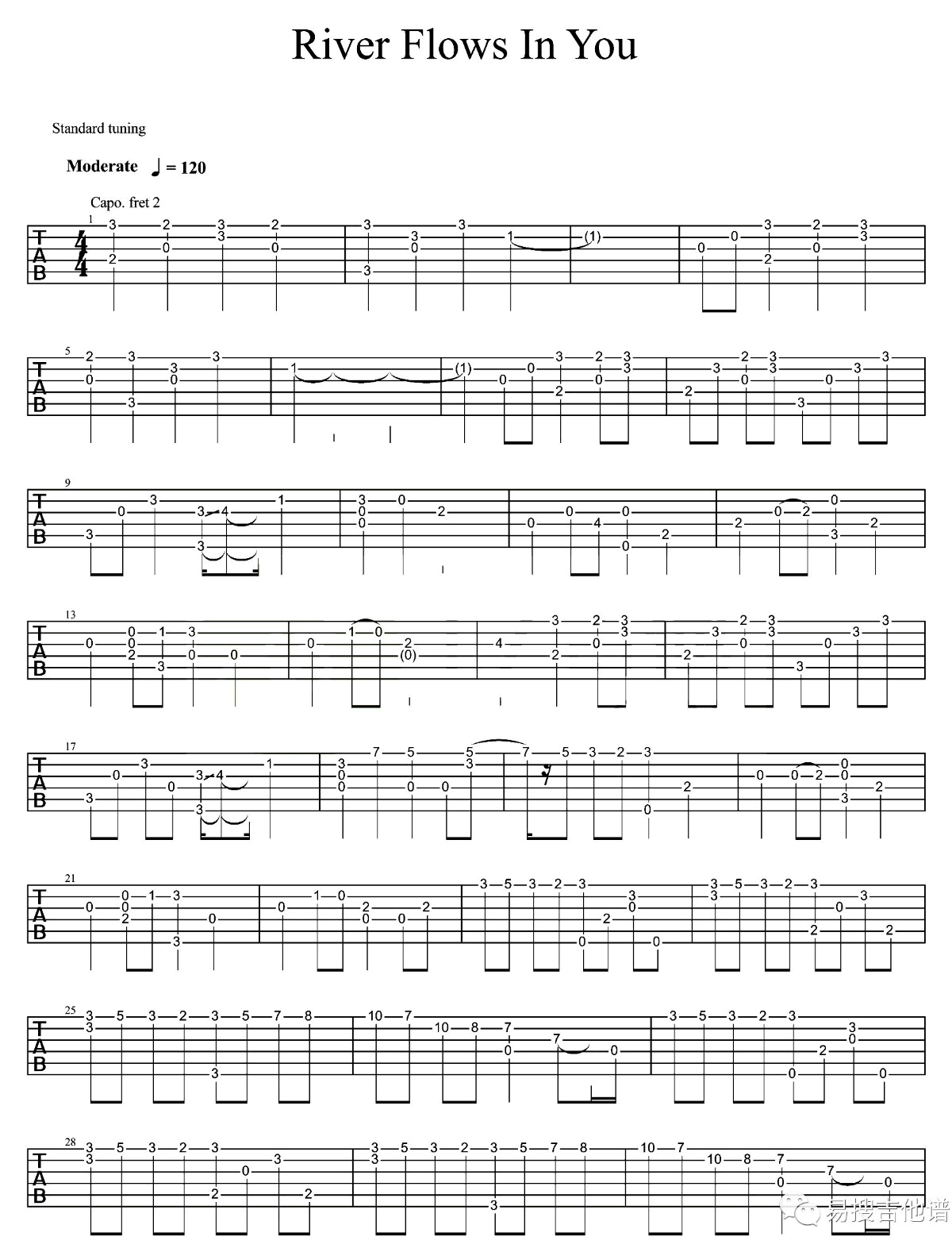 你的心河指弹谱_原调六线谱_高清版_陈嘉盈