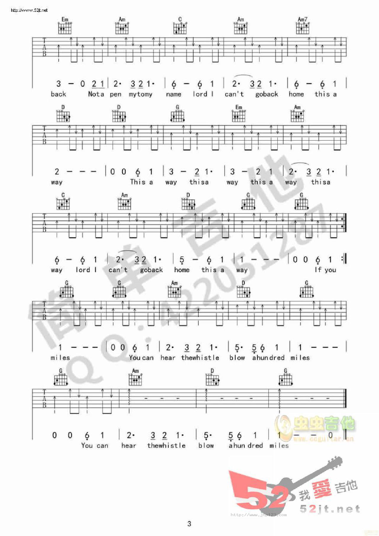 500miles吉他谱_thebrothersfour_G调和弦弹唱谱_原版简单版_图谱3