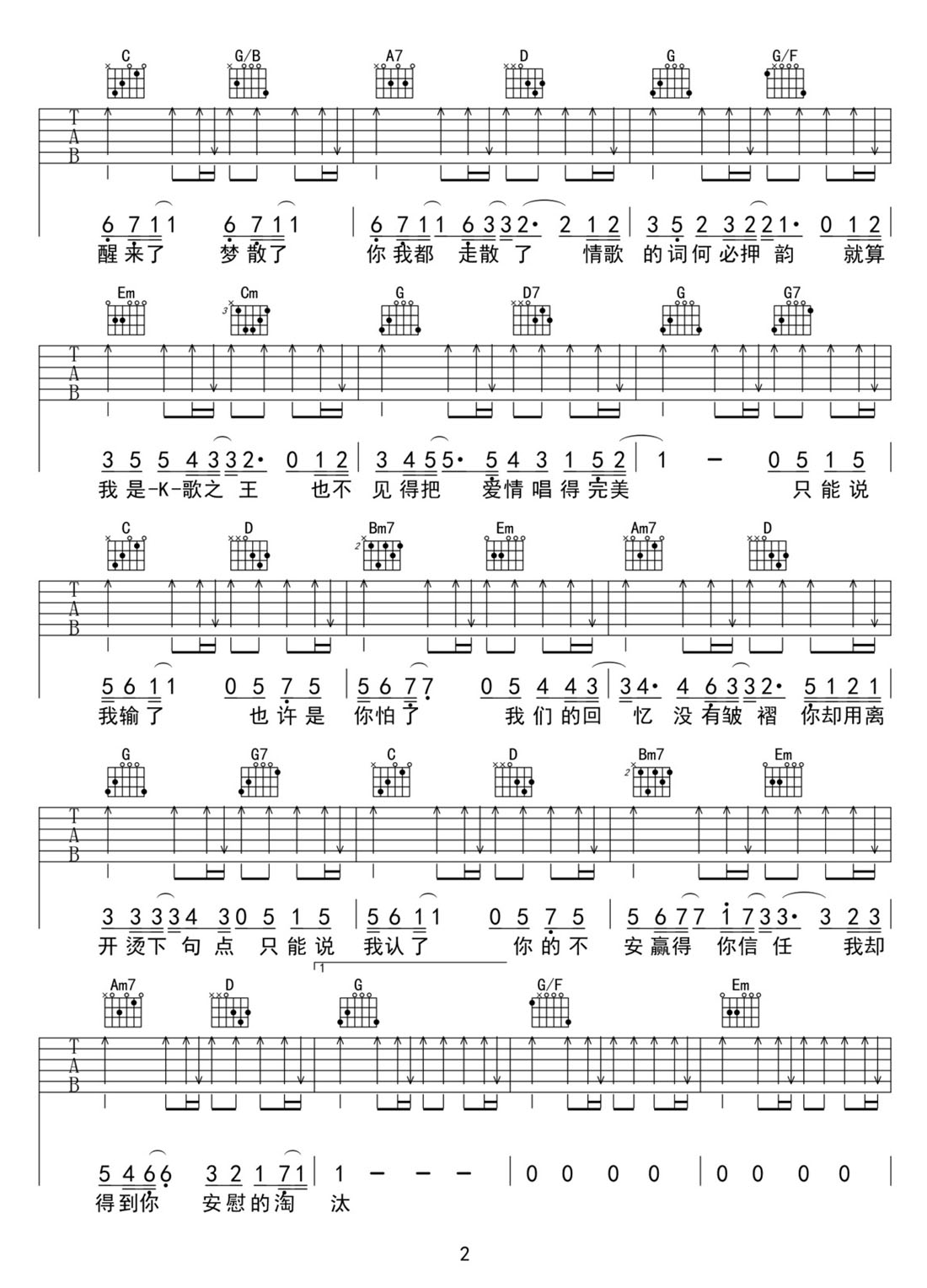 淘汰吉他谱_陈奕迅_G调和弦弹唱谱_高清带前奏_图谱2