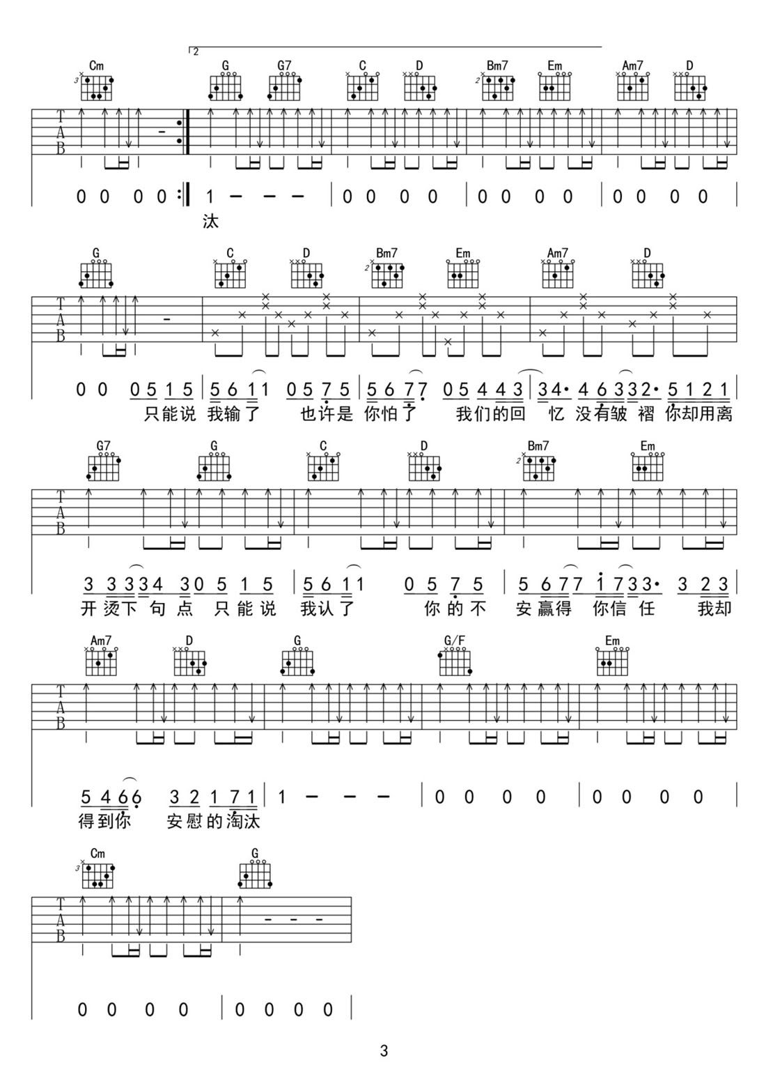 淘汰吉他谱_陈奕迅_G调和弦弹唱谱_高清带前奏_图谱3