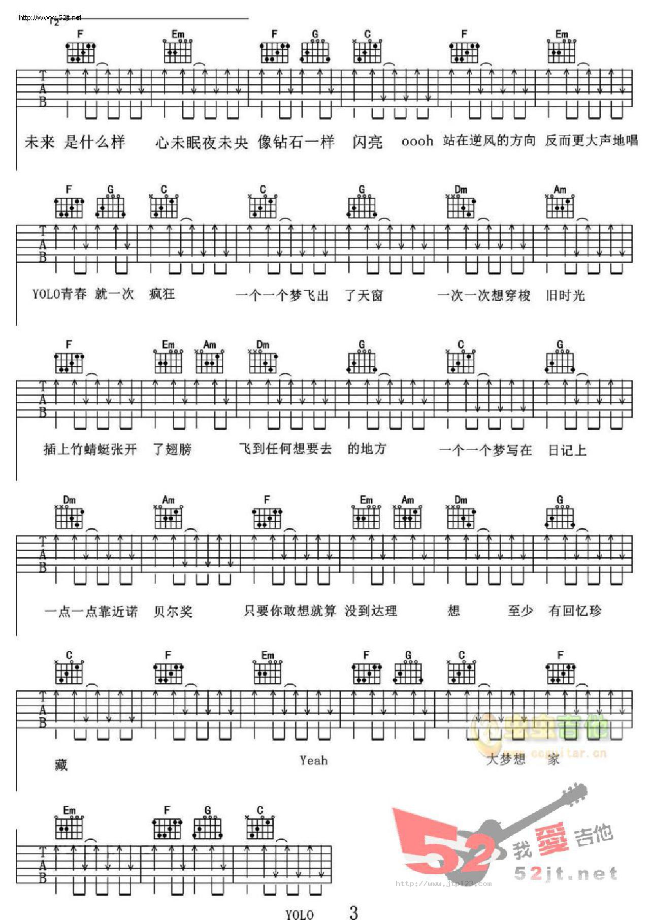 大梦想家吉他谱_TFBOYS_C调和弦弹唱谱_高清版_图谱3
