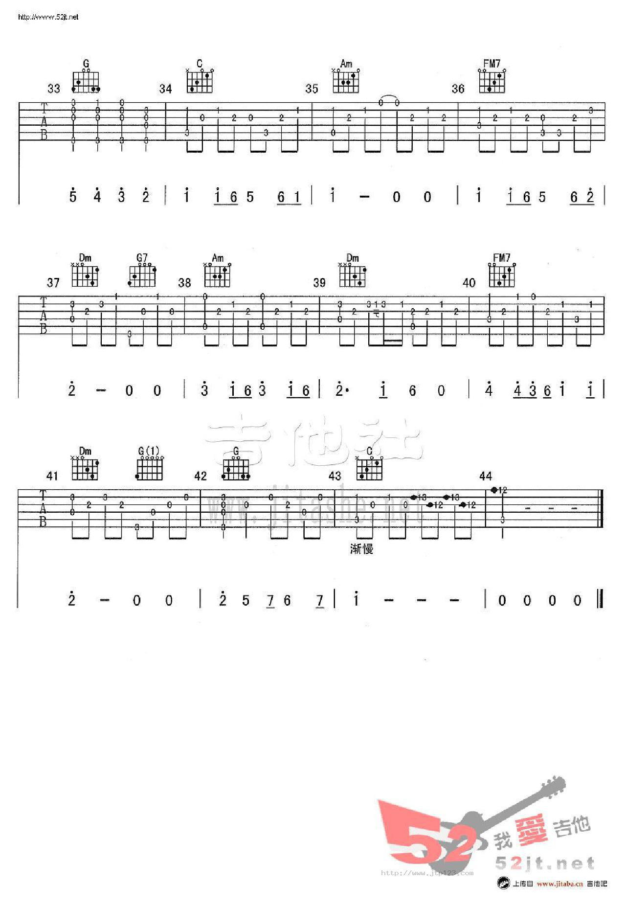 但愿人长久吉他谱_王菲_C调指弹/独奏谱_图谱3