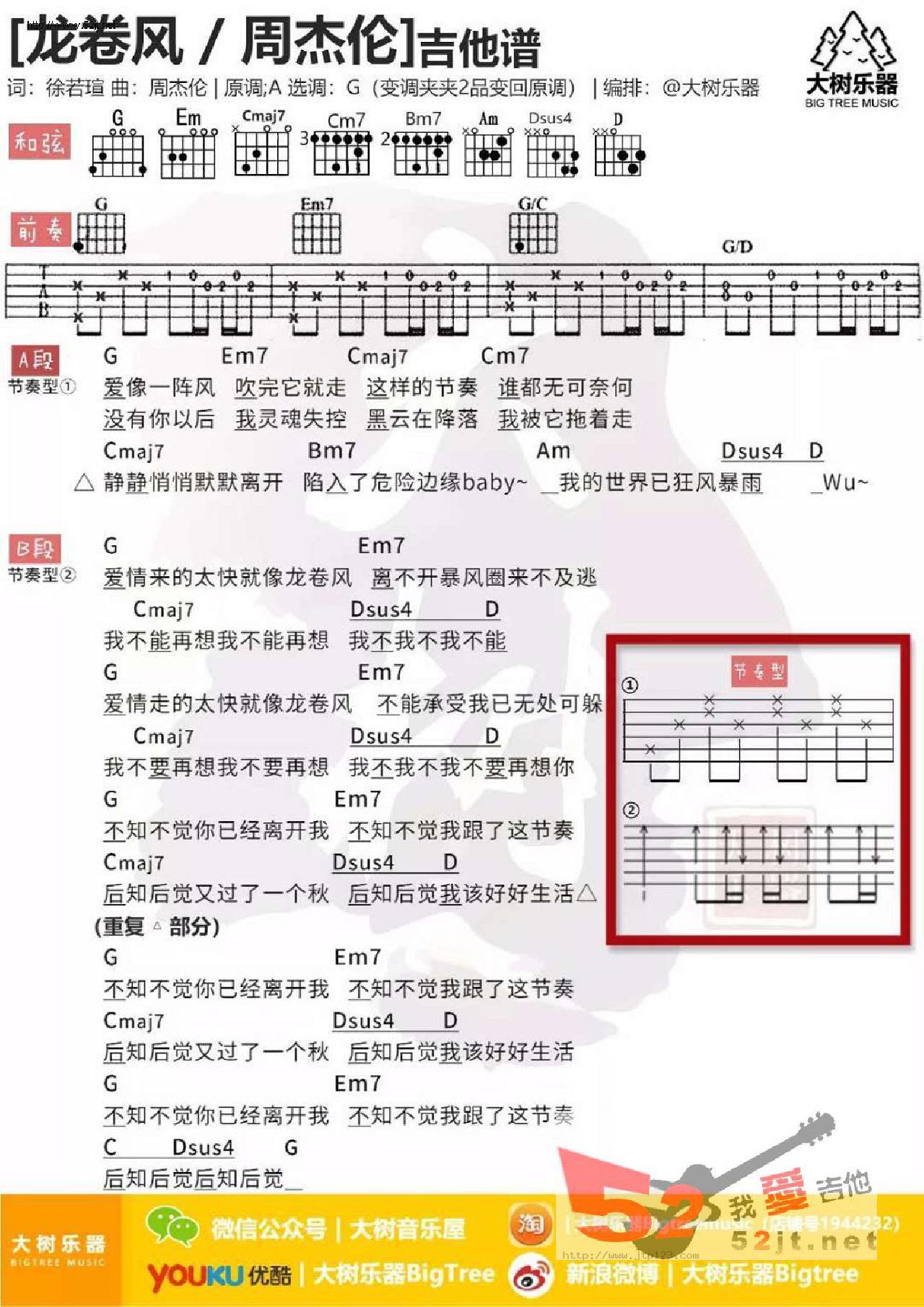 龙卷风吉他谱_周杰伦_G调和弦弹唱谱_简单和弦版_图谱1
