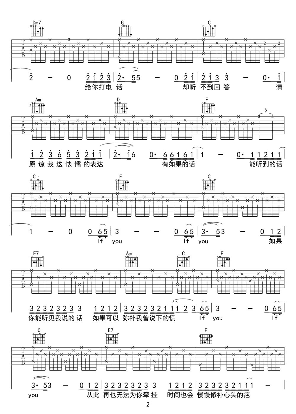 if you吉他谱_bigbang_C调和弦弹唱谱_图谱2