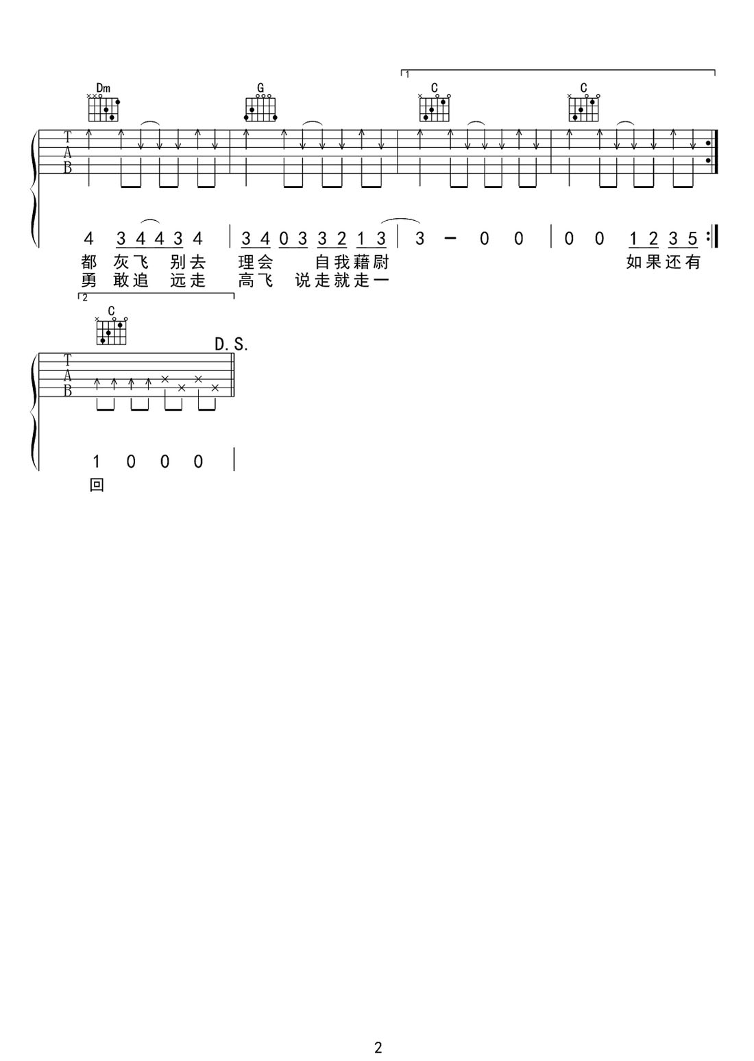 远走高飞吉他谱_金志文_C调和弦弹唱谱_高清原版_图谱2