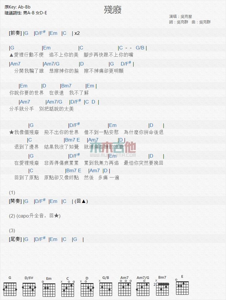 残废_吉他谱_吴克群