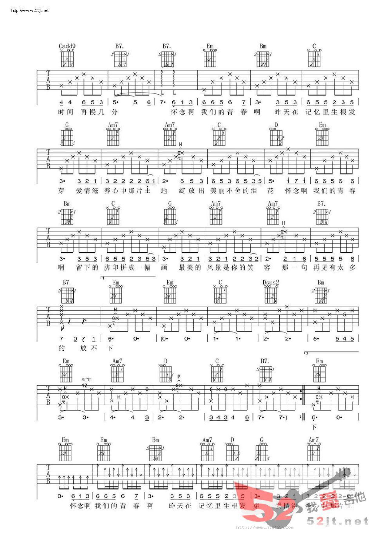 怀念青春吉他谱_旭日阳刚_G调和弦弹唱谱_高清版_图谱2