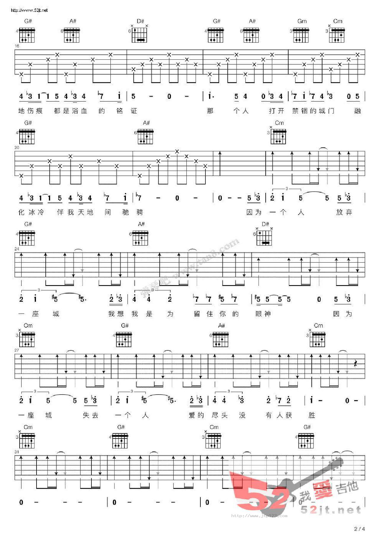 因为一个人吉他谱_张磊_C调和弦弹唱谱_电视剧楚乔传插曲_图谱2