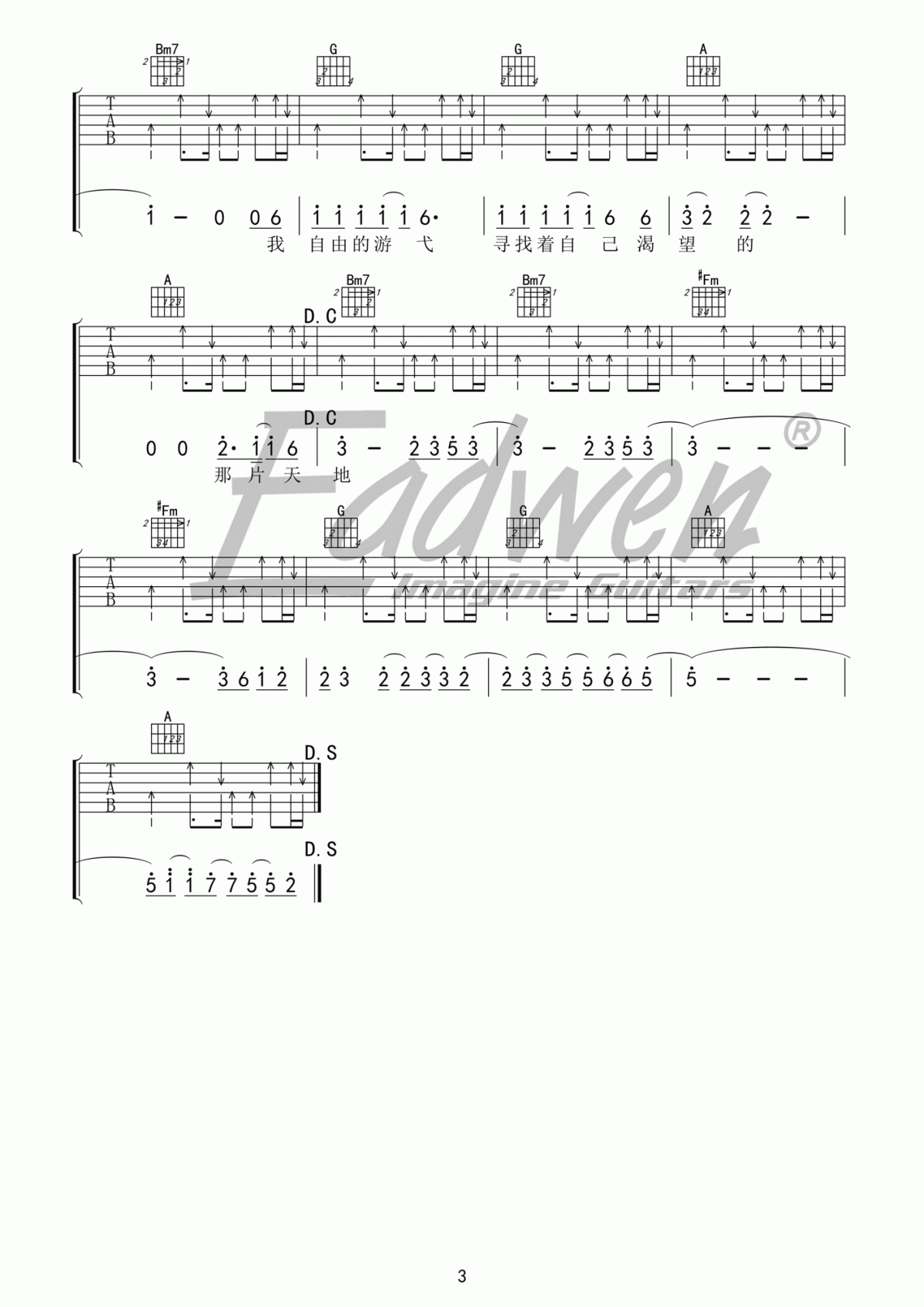 寻水的鱼吉他谱_D调_许飞