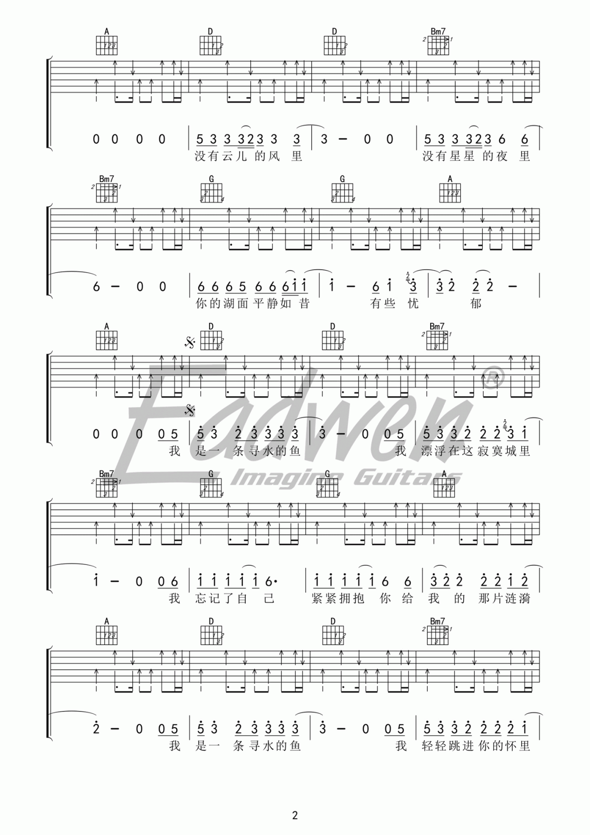 寻水的鱼吉他谱_D调_许飞