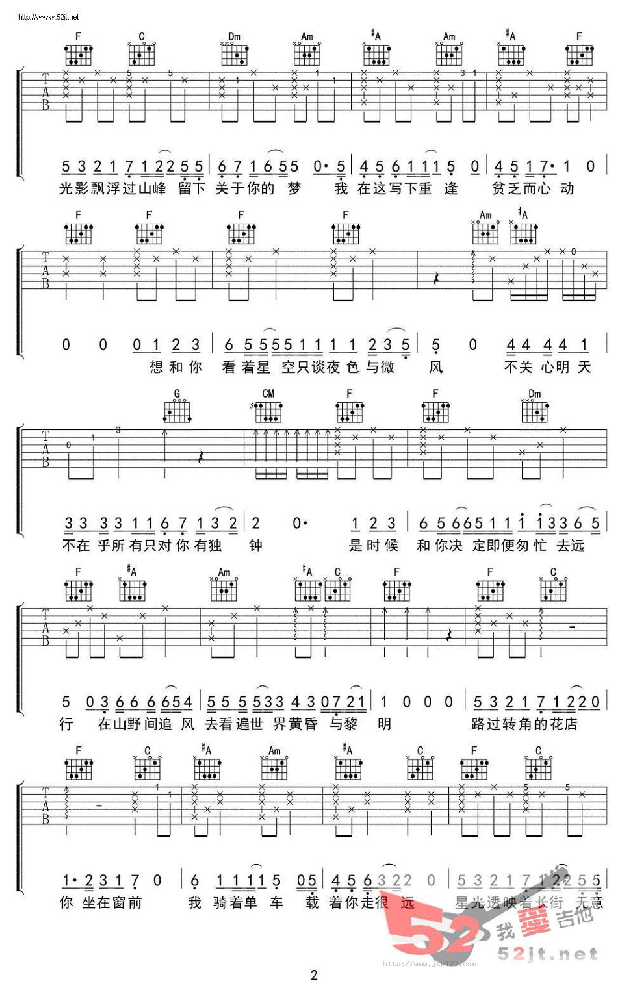 只只吉他谱_孟凡明_F调和弦弹唱谱_高清_图谱2