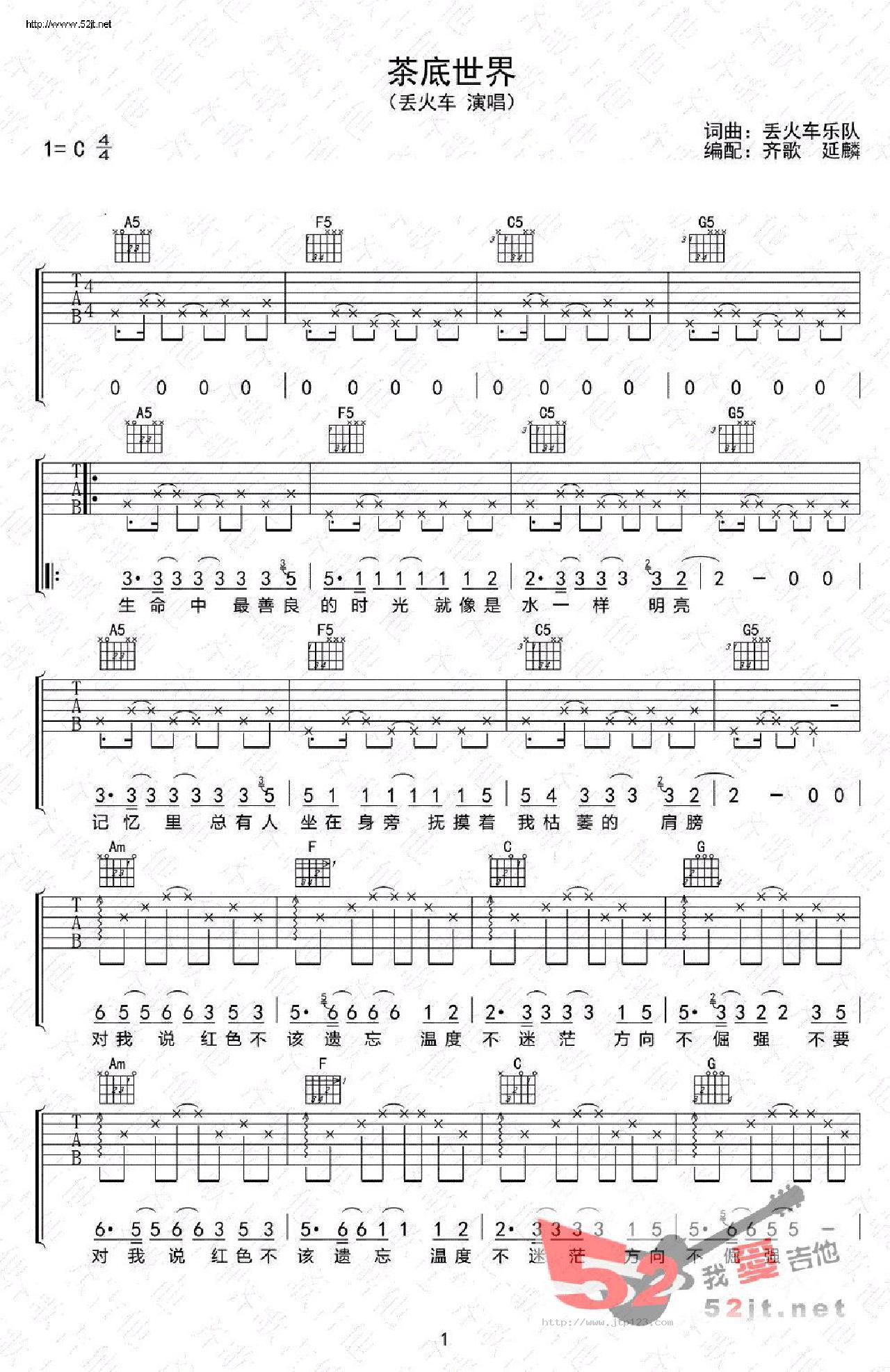 茶底世界吉他谱_丢火车乐队_C调和弦弹唱谱_图谱1