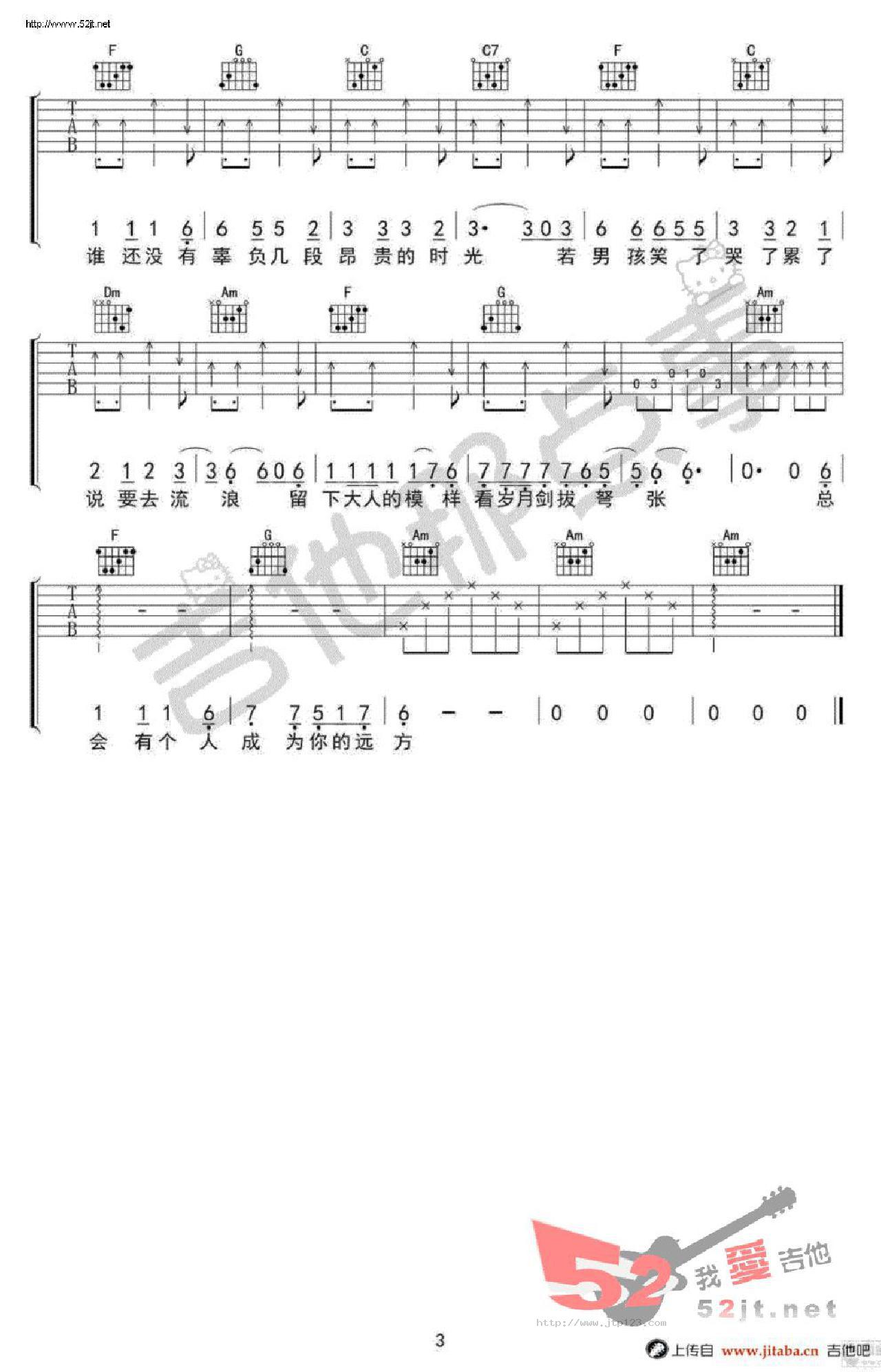 牧马城市吉他谱_毛不易_C调和弦弹唱谱_老男孩片尾曲_图谱3