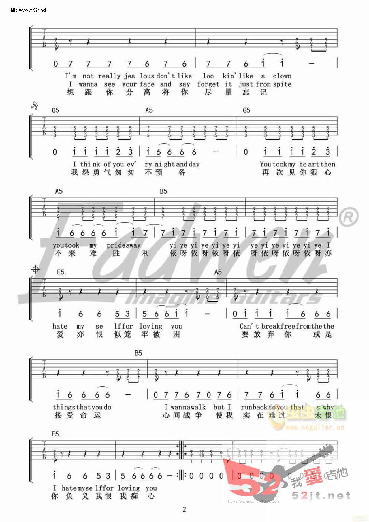 IHateMyselfForLovingYou吉他谱_影视_D调指弹/独奏谱_头号玩家插曲_图谱2