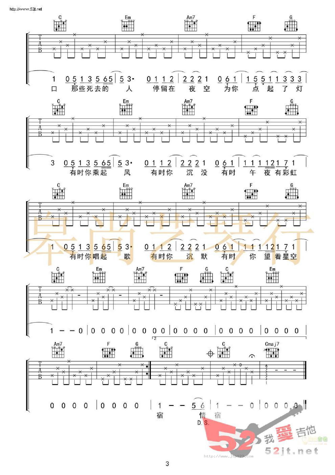 猎户星座吉他谱_朴树_C调和弦弹唱谱_原版编配_图谱3