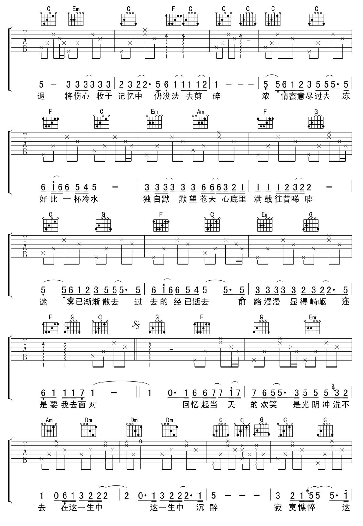情凭谁来定错对吉他谱_谭咏麟_C调和弦弹唱谱_图谱2