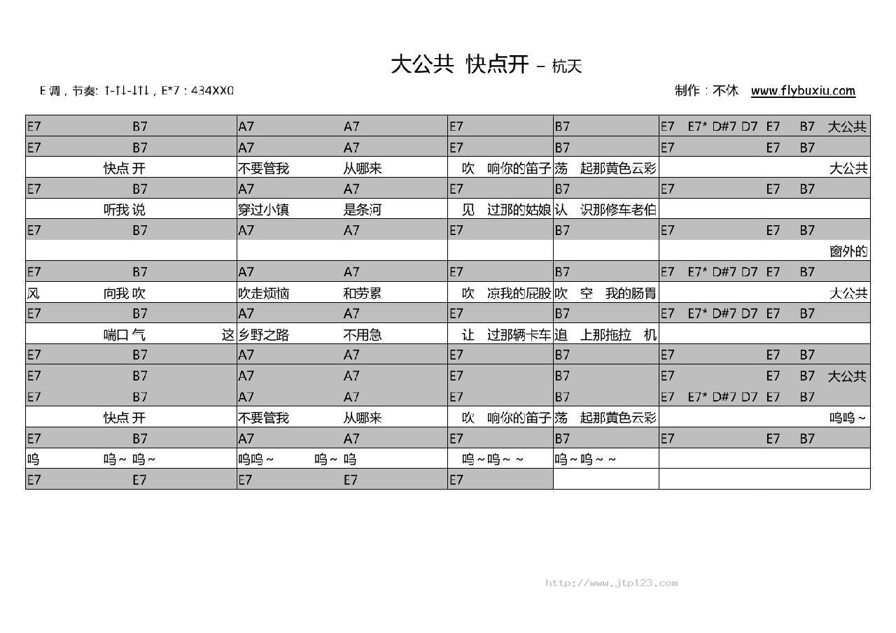 大公共快点开吉他谱_杭天_E调和弦弹唱谱_图谱1