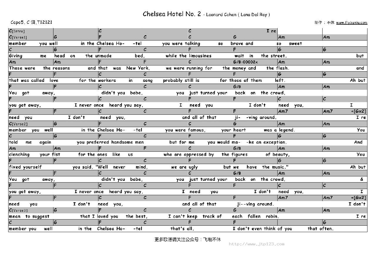 ChelseaHotelNo.2吉他谱_LanaDelRey_C调和弦弹唱谱_图谱1