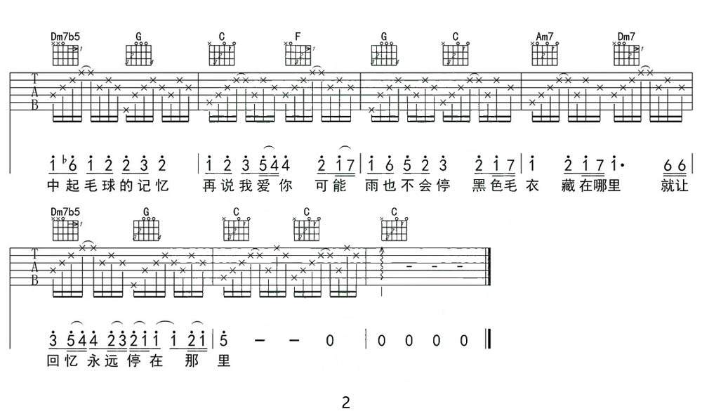 黑色毛衣吉他谱_周杰伦_C调和弦弹唱谱_高清入门版_图谱2
