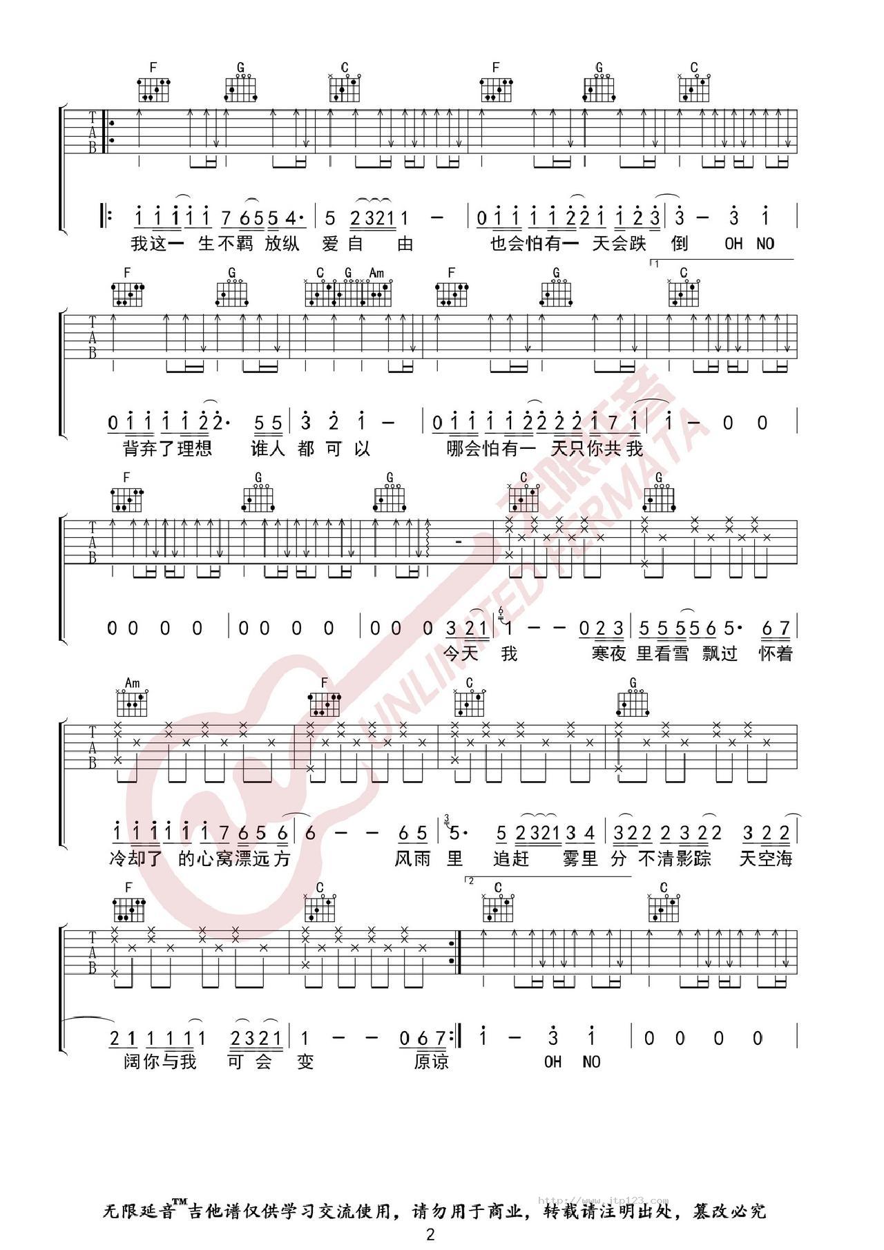 海阔天空吉他谱_Beyond_C调和弦弹唱谱_图谱2