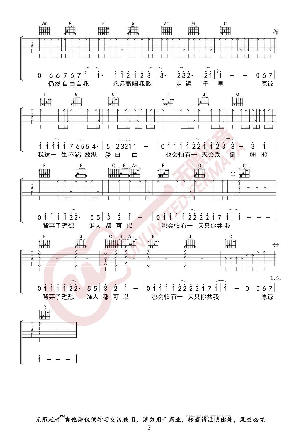 海阔天空吉他谱_Beyond_C调和弦弹唱谱_图谱3