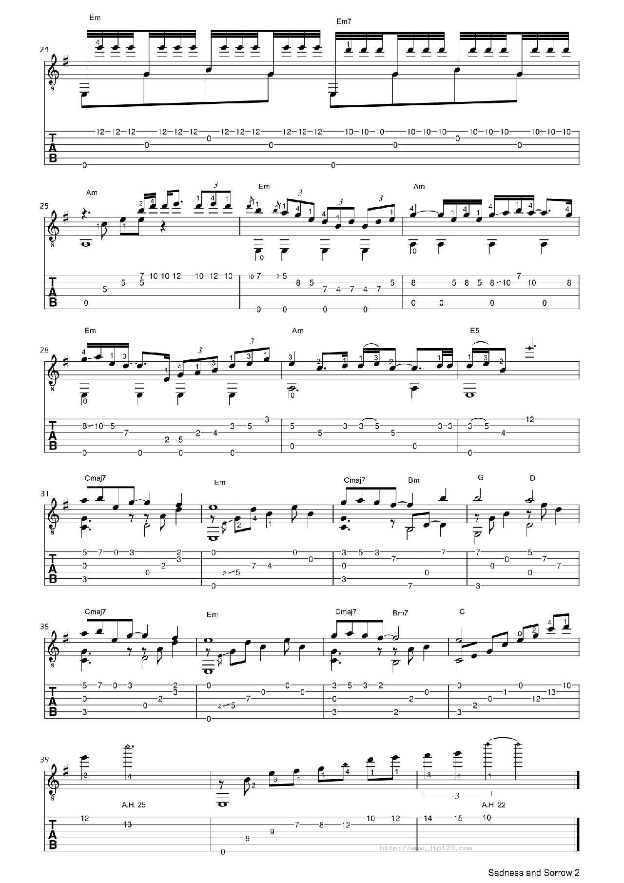 SadnessandSorrowNarutoOST吉他谱_FabioLima_C调指弹/独奏谱_ClassicalGuitar_图谱2