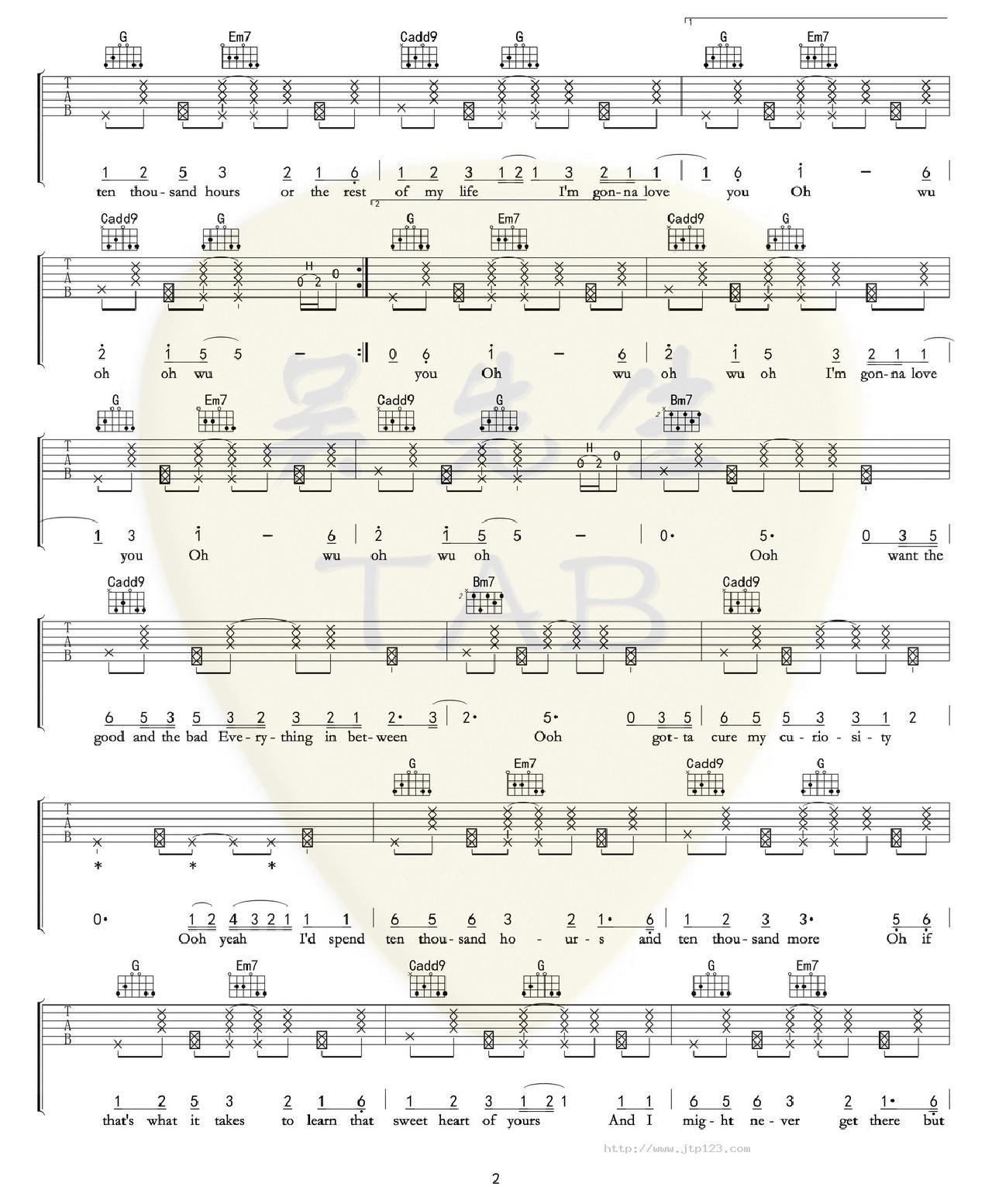 10000Hours0吉他谱_000Hours_G调和弦弹唱谱_图谱2