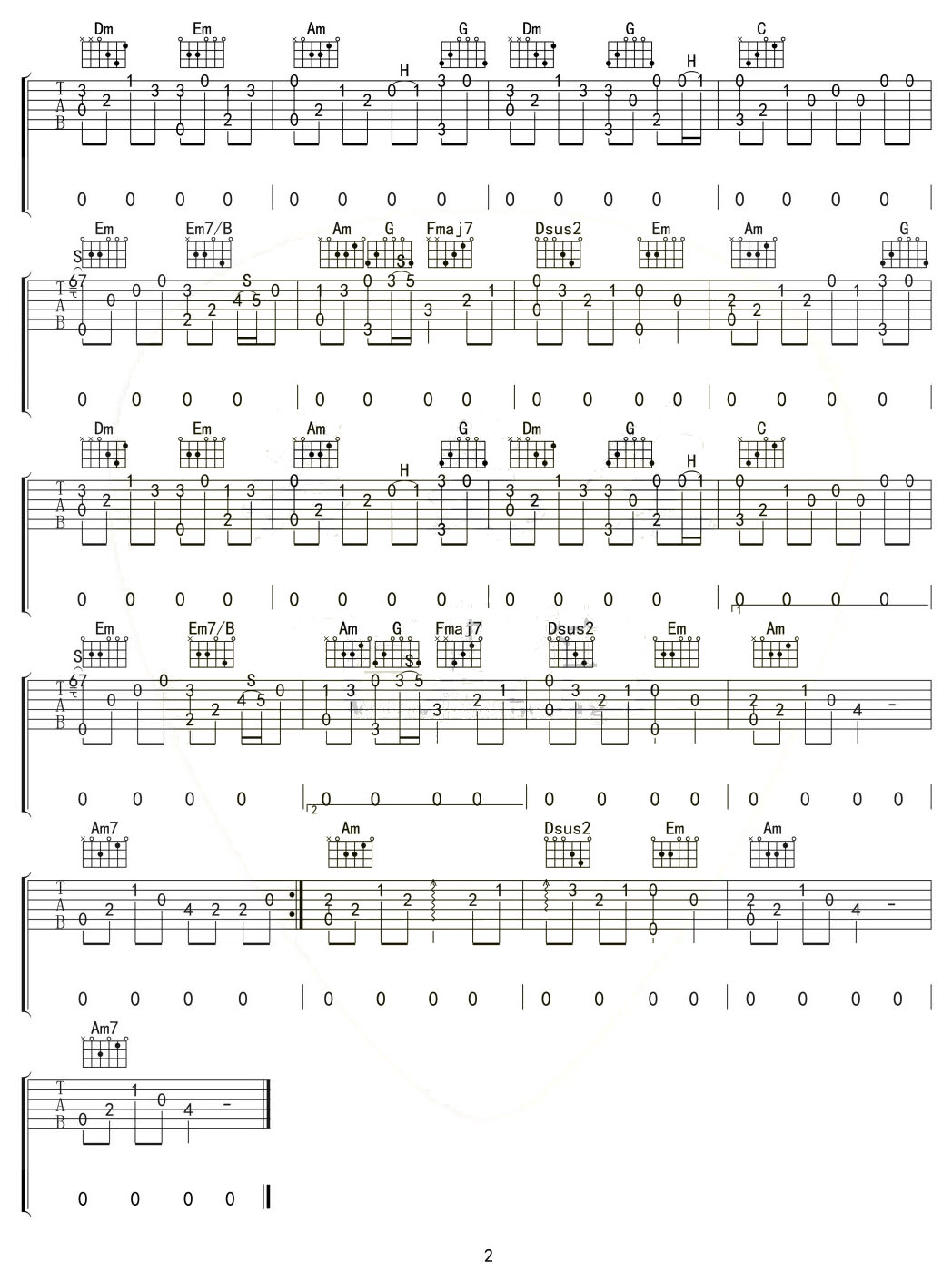 烟花易冷吉他谱_周杰伦_C调指弹/独奏谱_简易版_图谱2