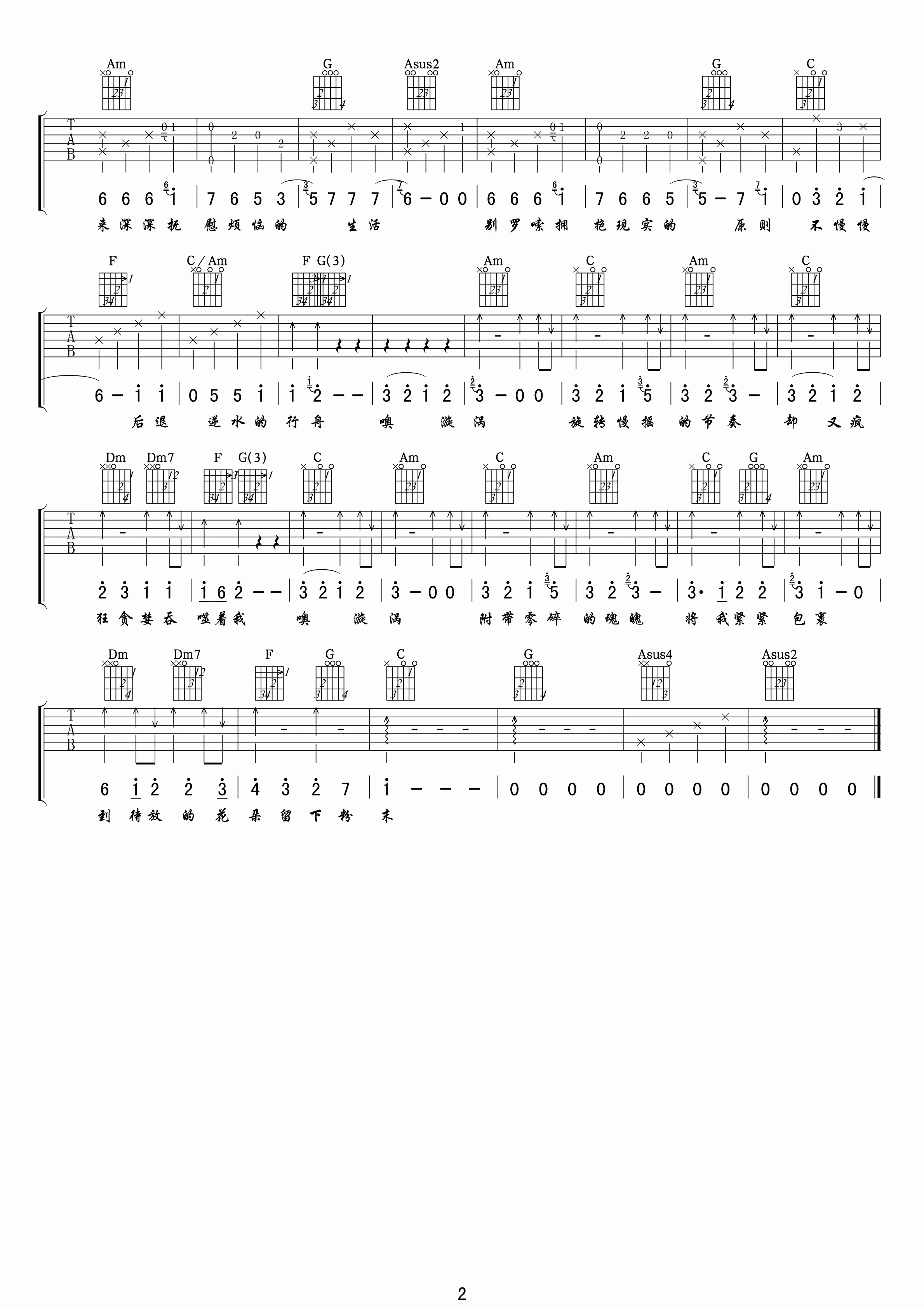 漩涡吉他谱_E调高清版_小叶歌吉他编配_孙燕姿