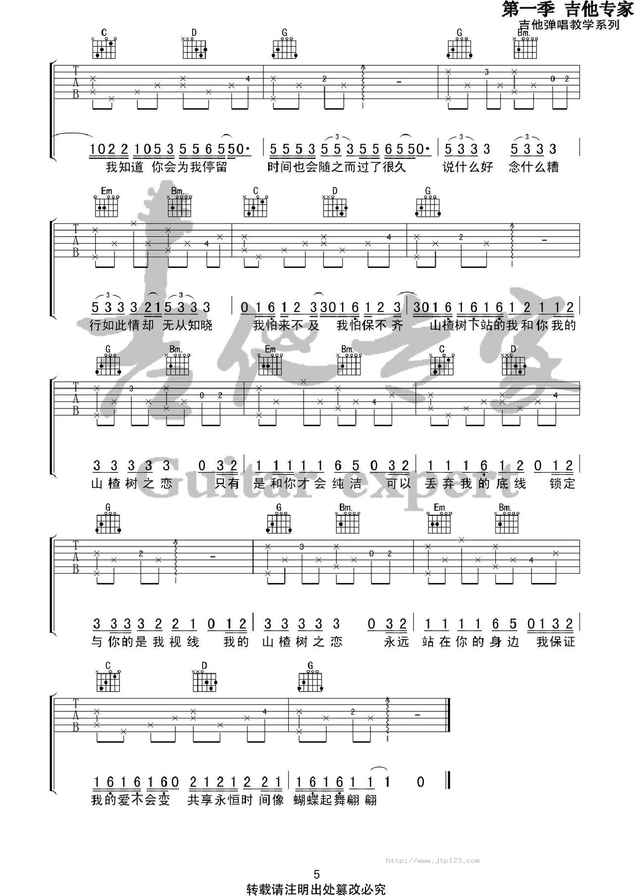 山楂树之恋吉他谱_程佳佳_G调和弦弹唱谱_图谱5