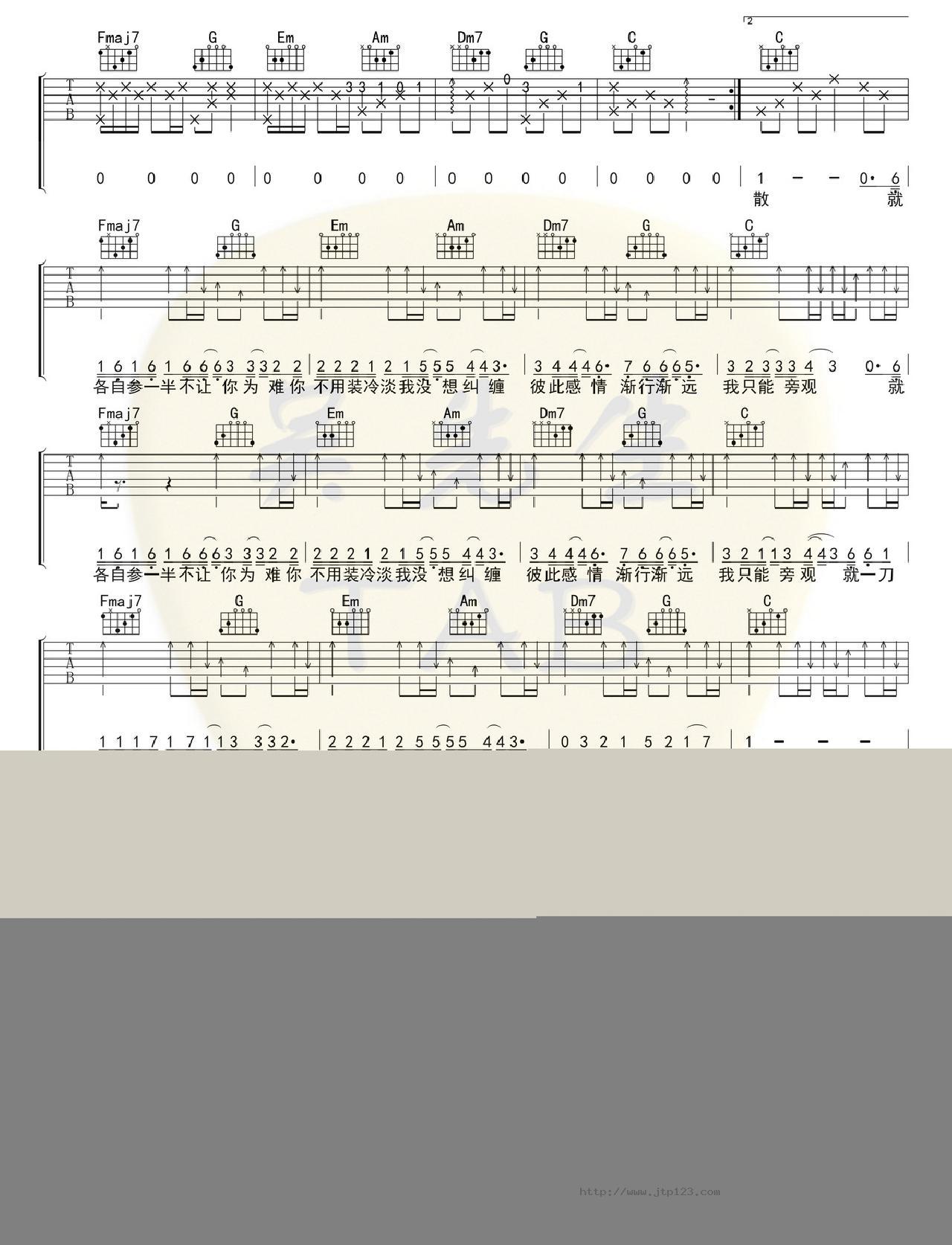 离岸吉他谱_苏晗_C调和弦弹唱谱_图谱2