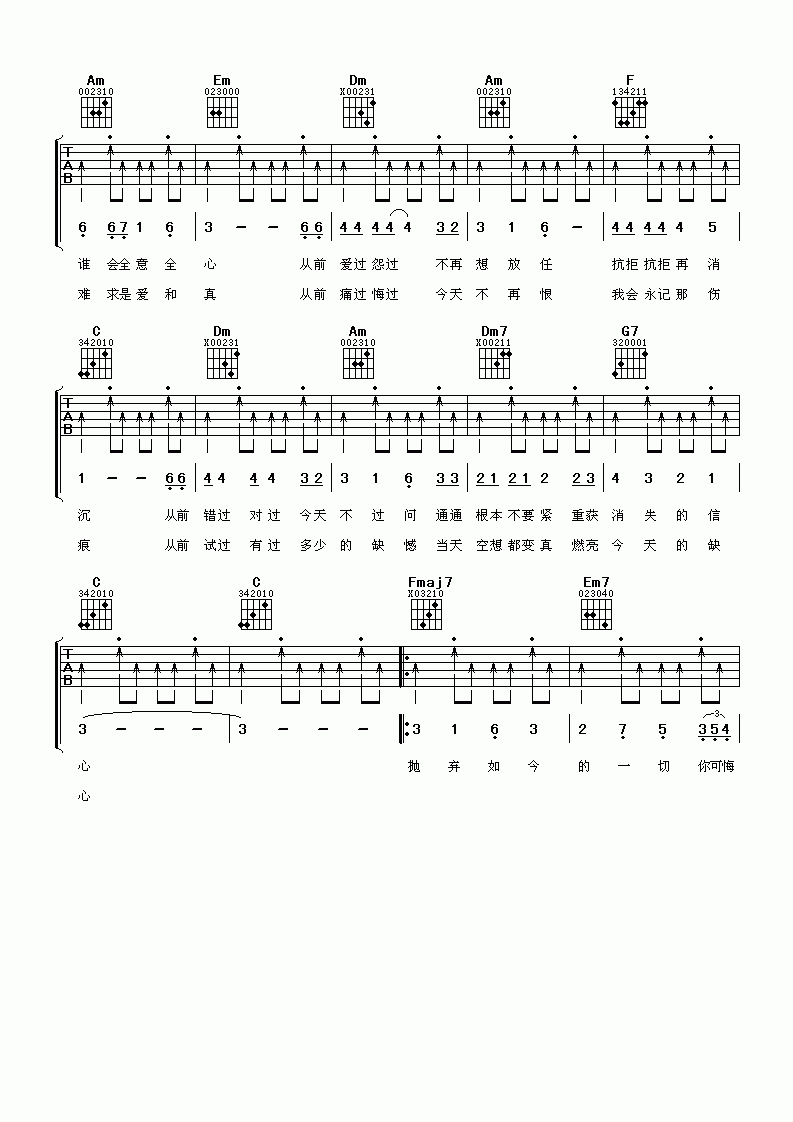 梅艳芳《我肯》吉他谱 C调吉他谱 梅艳芳_我肯_吉他谱_C调吉他谱