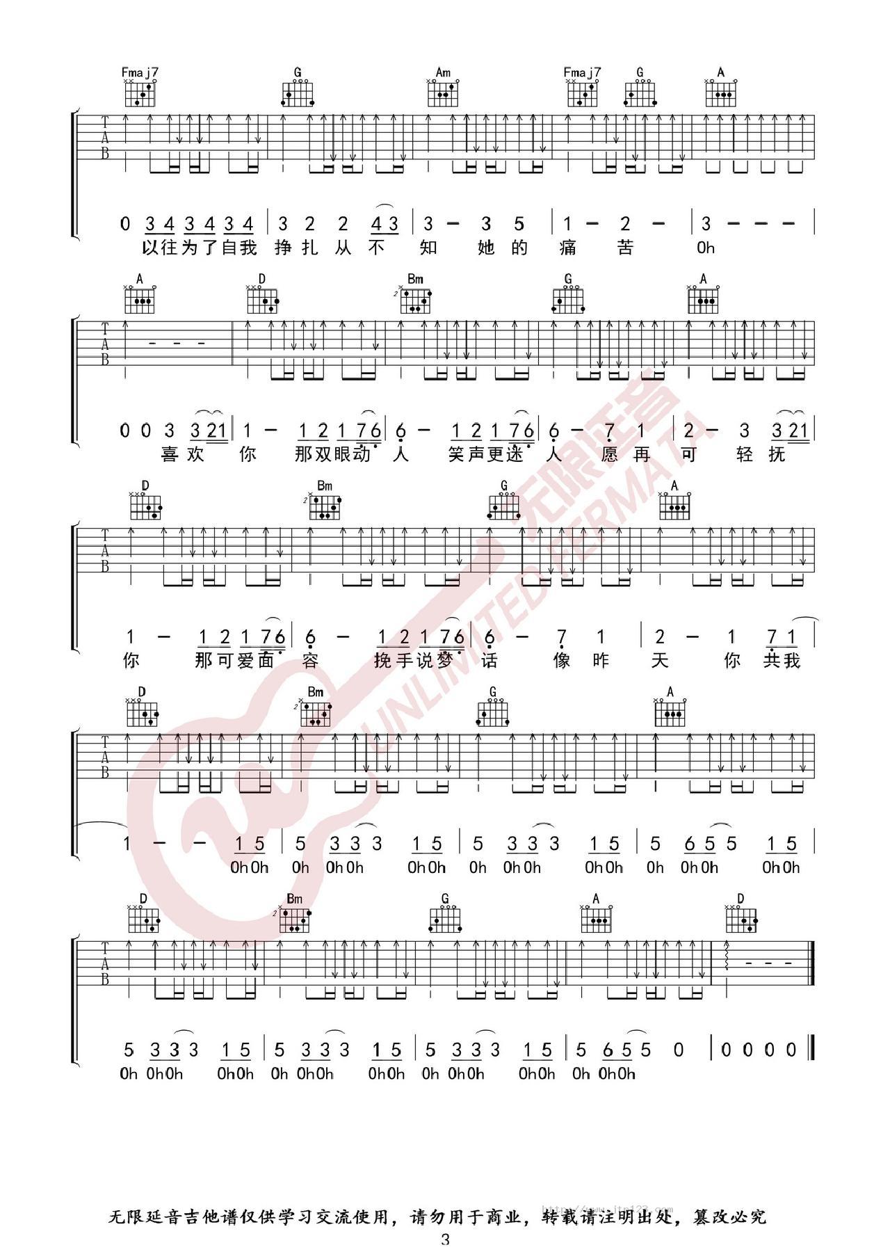 喜欢你吉他谱_邓紫棋_C调和弦弹唱谱_图谱3