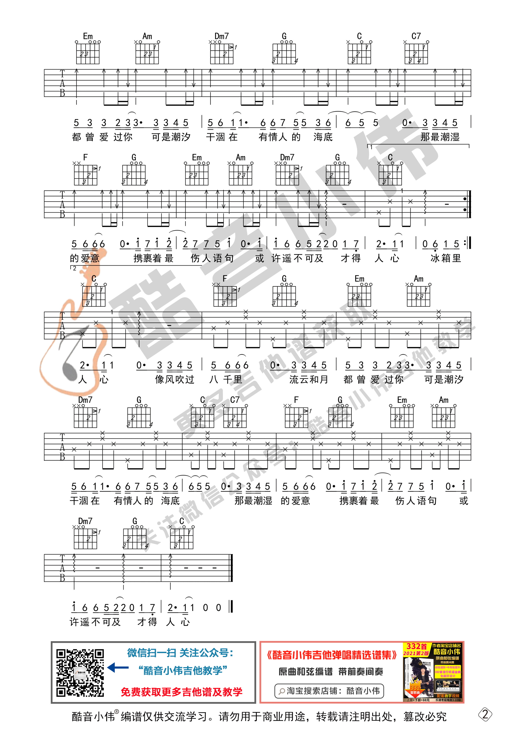 _风吹过八千里_吉他谱C调初级版_酷音小伟编谱_苏星婕