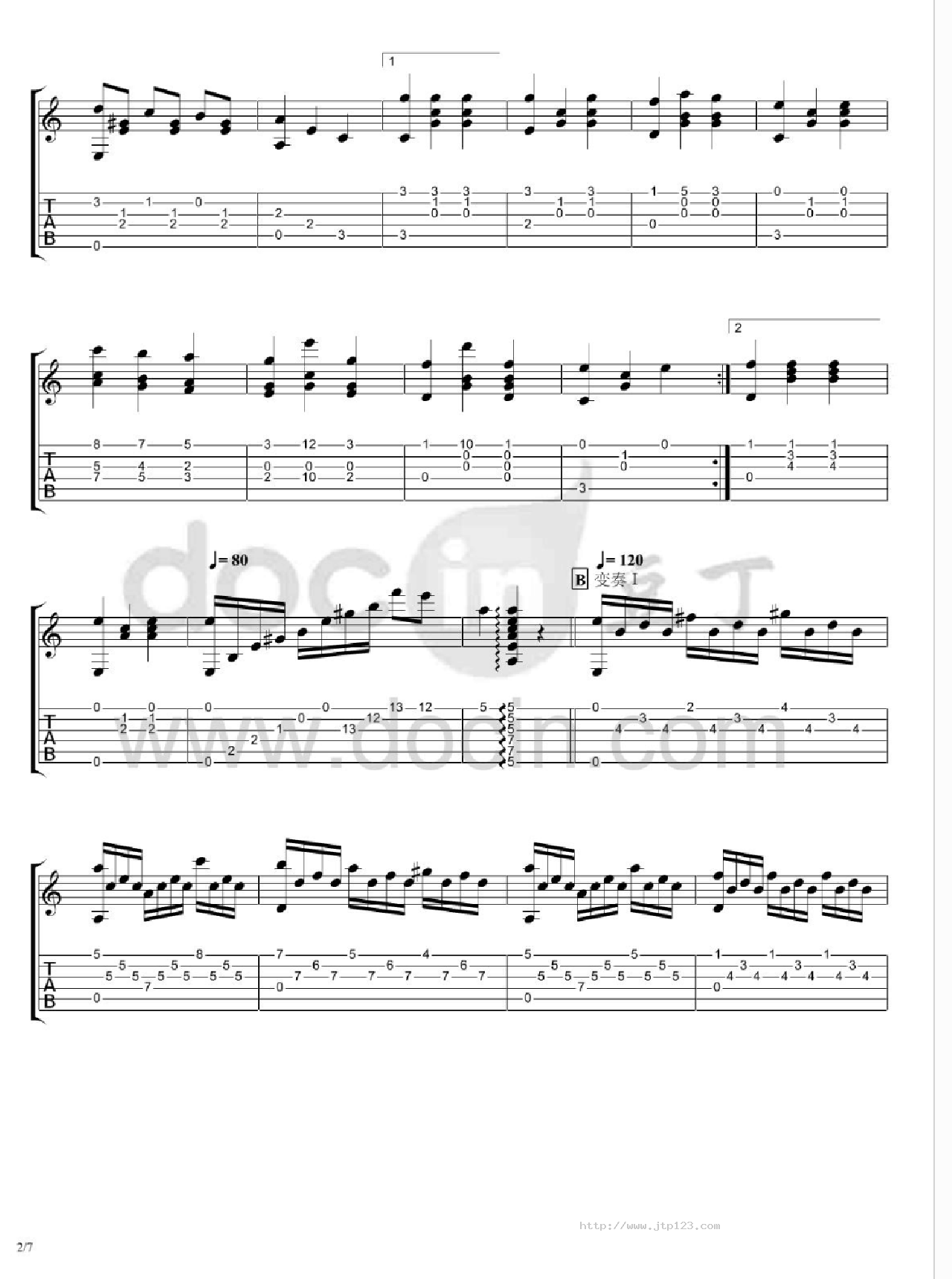 拉利亚祭典吉他谱_王震_G调指弹/独奏谱_第一部分第二部分3级难度_图谱1