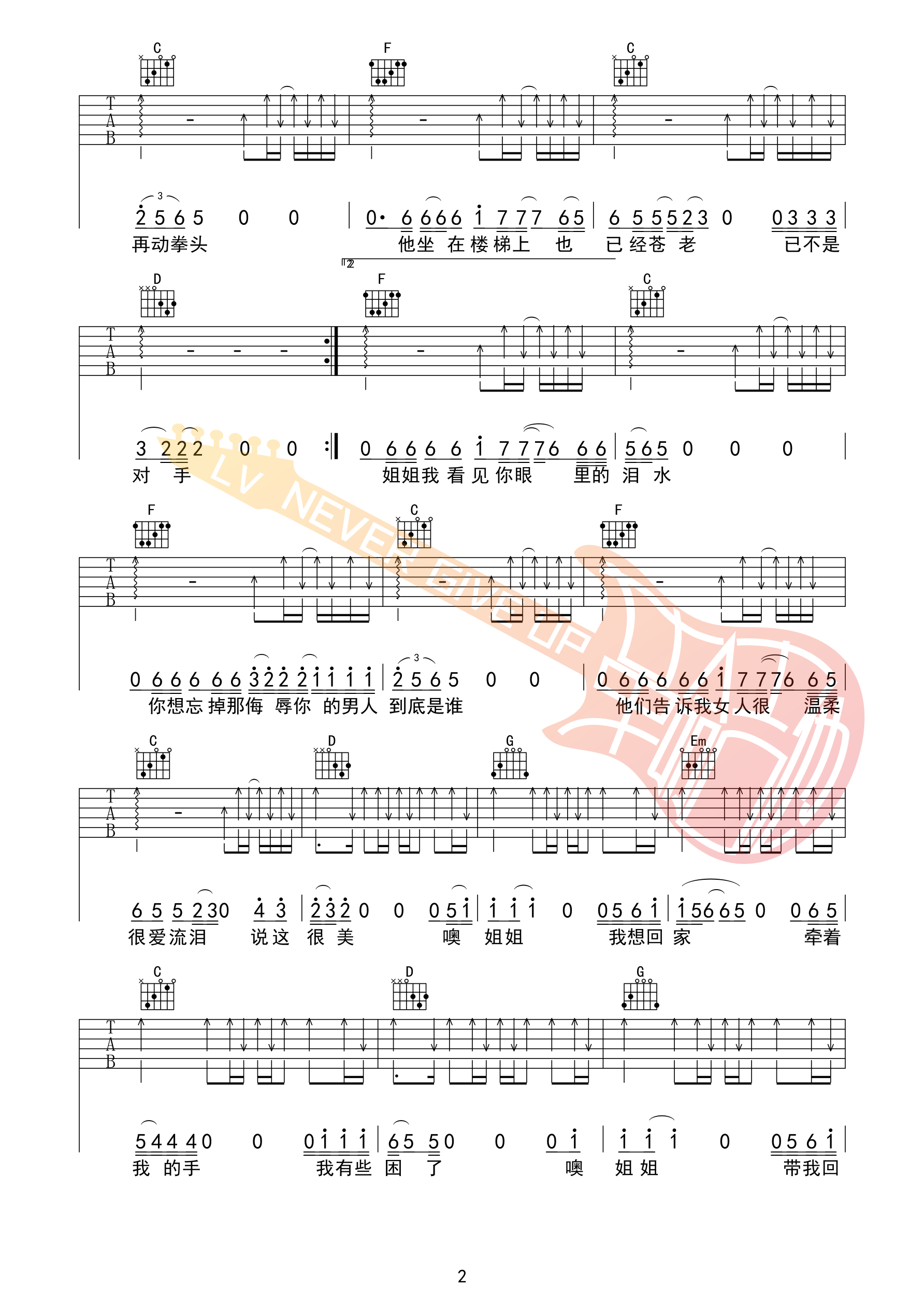 张楚_姐姐_吉他谱G调弹唱版本