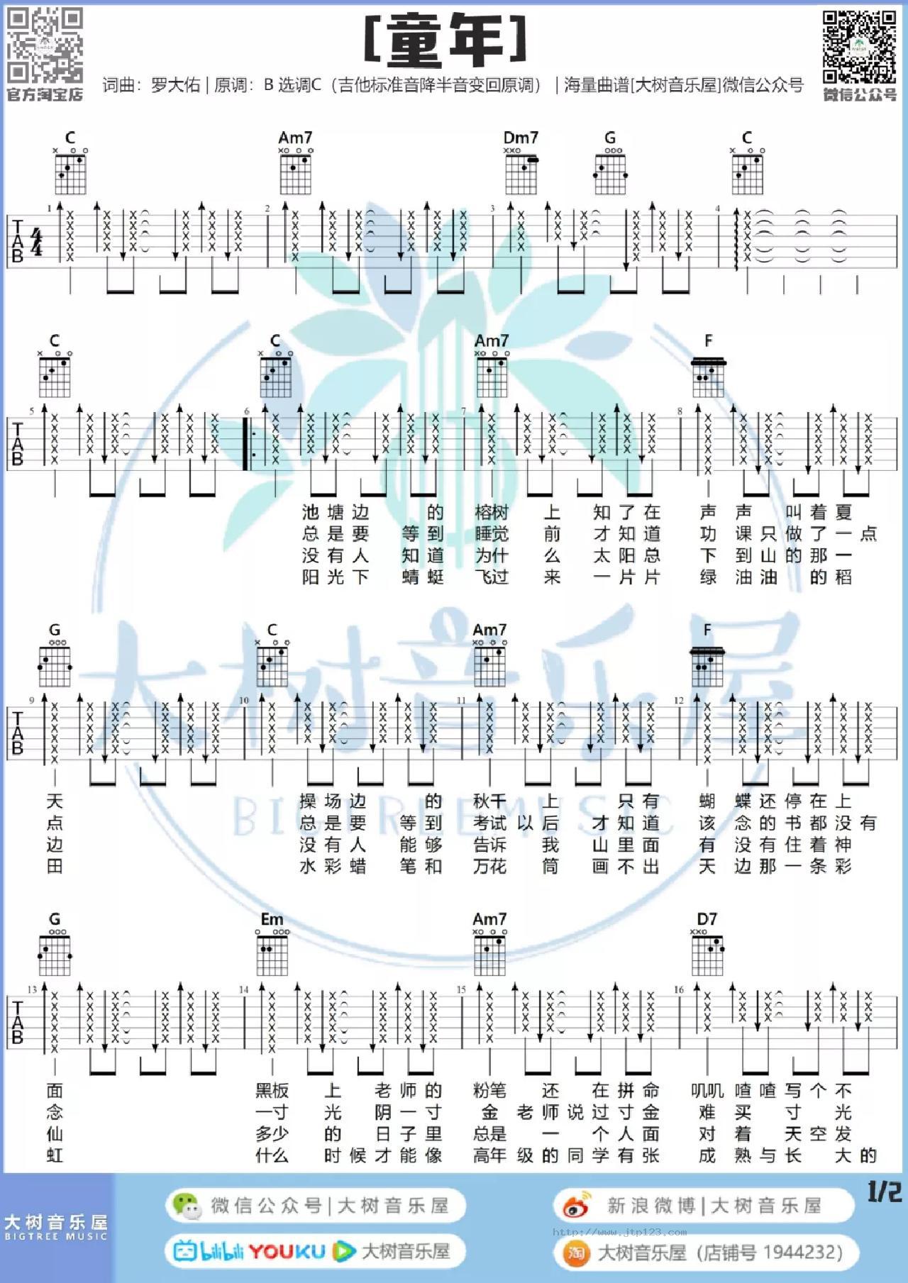 童年吉他谱_罗大佑_C调和弦弹唱谱_图谱2
