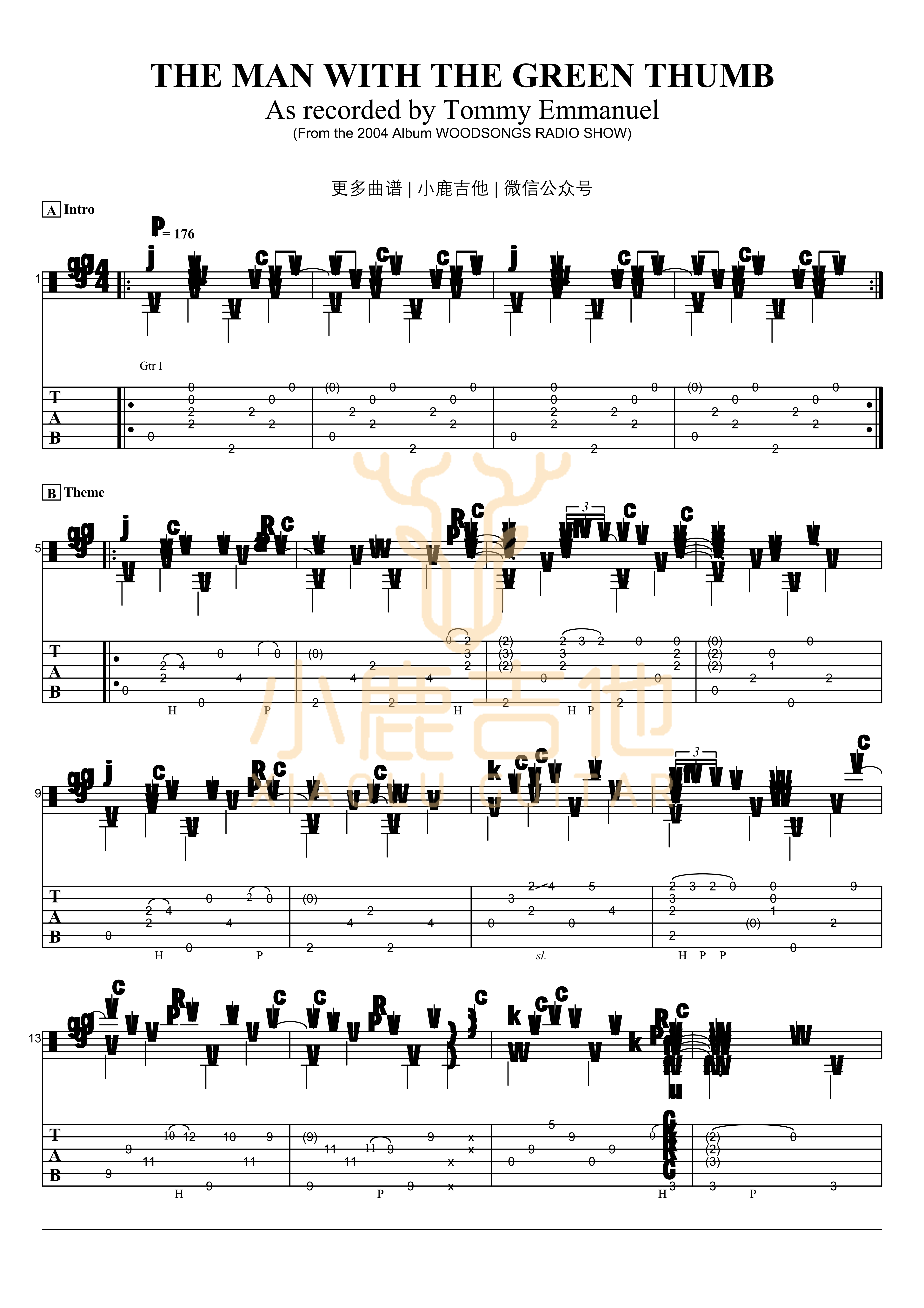 THE_MAN_WITH_THE_GREEN_THUMB_Tommy_Emmanuel指弹吉他谱(小鹿吉他)