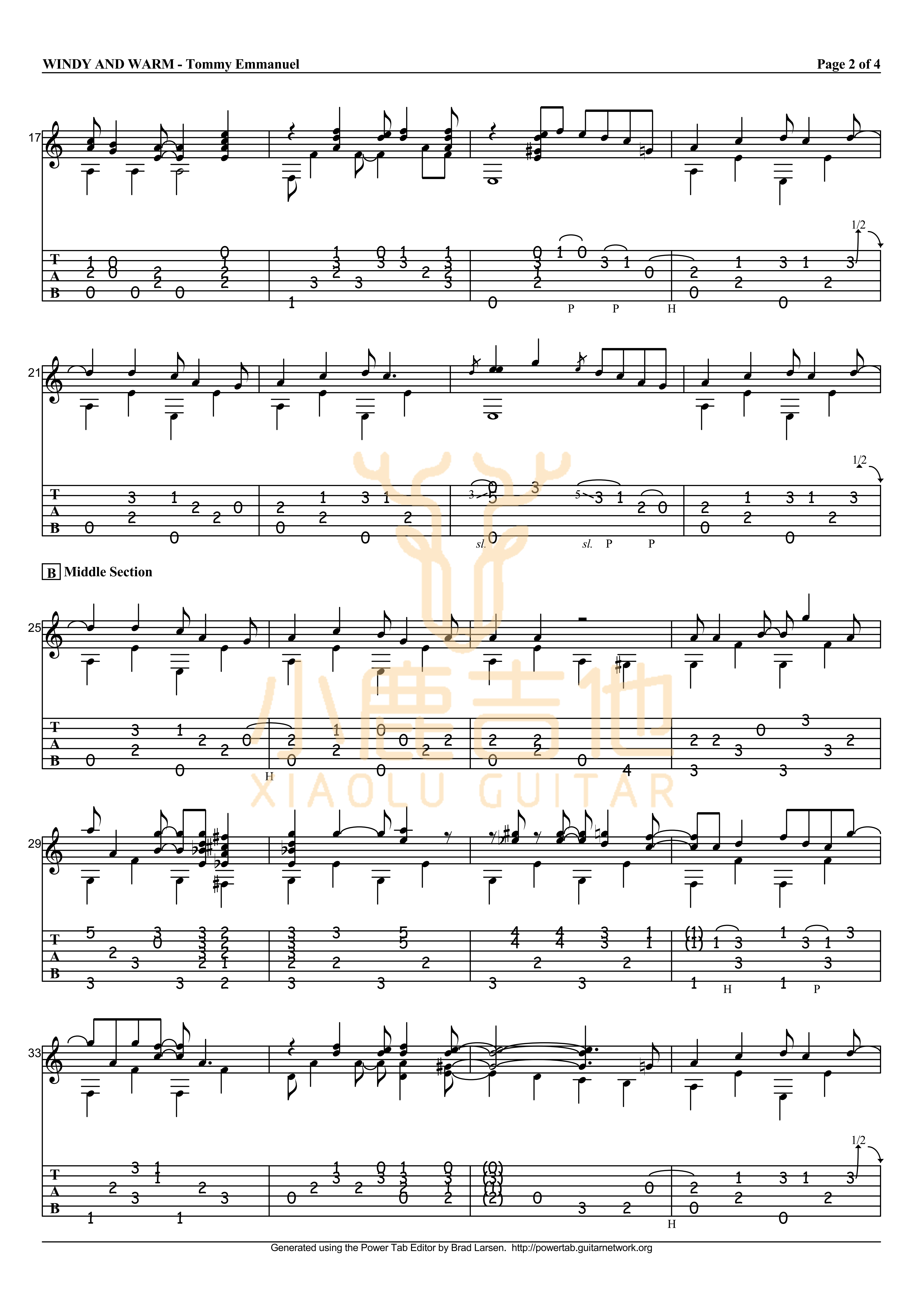 Windy_and_warm_Tommy_Emmanuel指弹吉他谱（小鹿吉他）