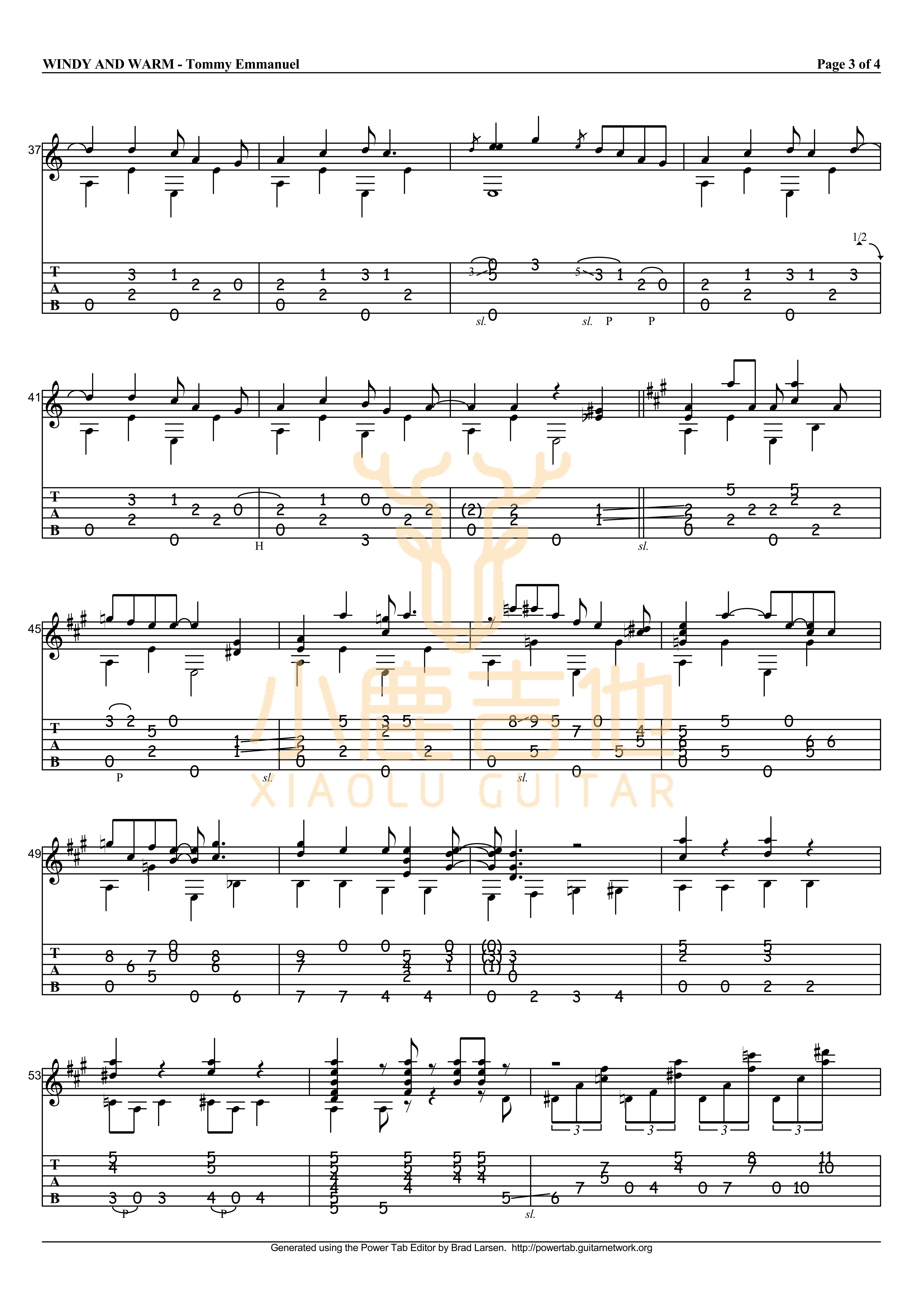Windy_and_warm_Tommy_Emmanuel指弹吉他谱（小鹿吉他）